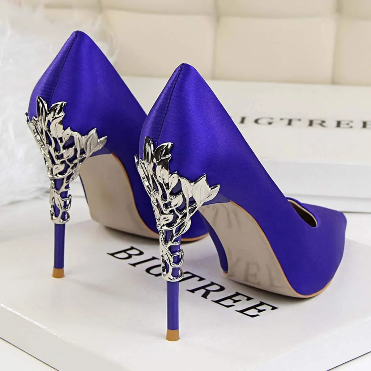 JOEupin Women's Satin Pointed Toe High Heel Dress Pump Shoes for Bridal Evening Party Pumps