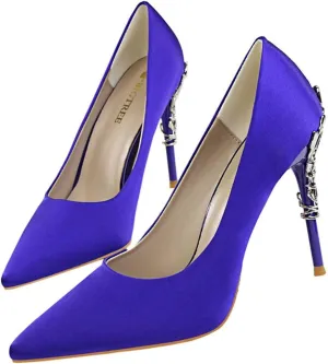 JOEupin Women's Satin Pointed Toe High Heel Dress Pump Shoes for Bridal Evening Party Pumps