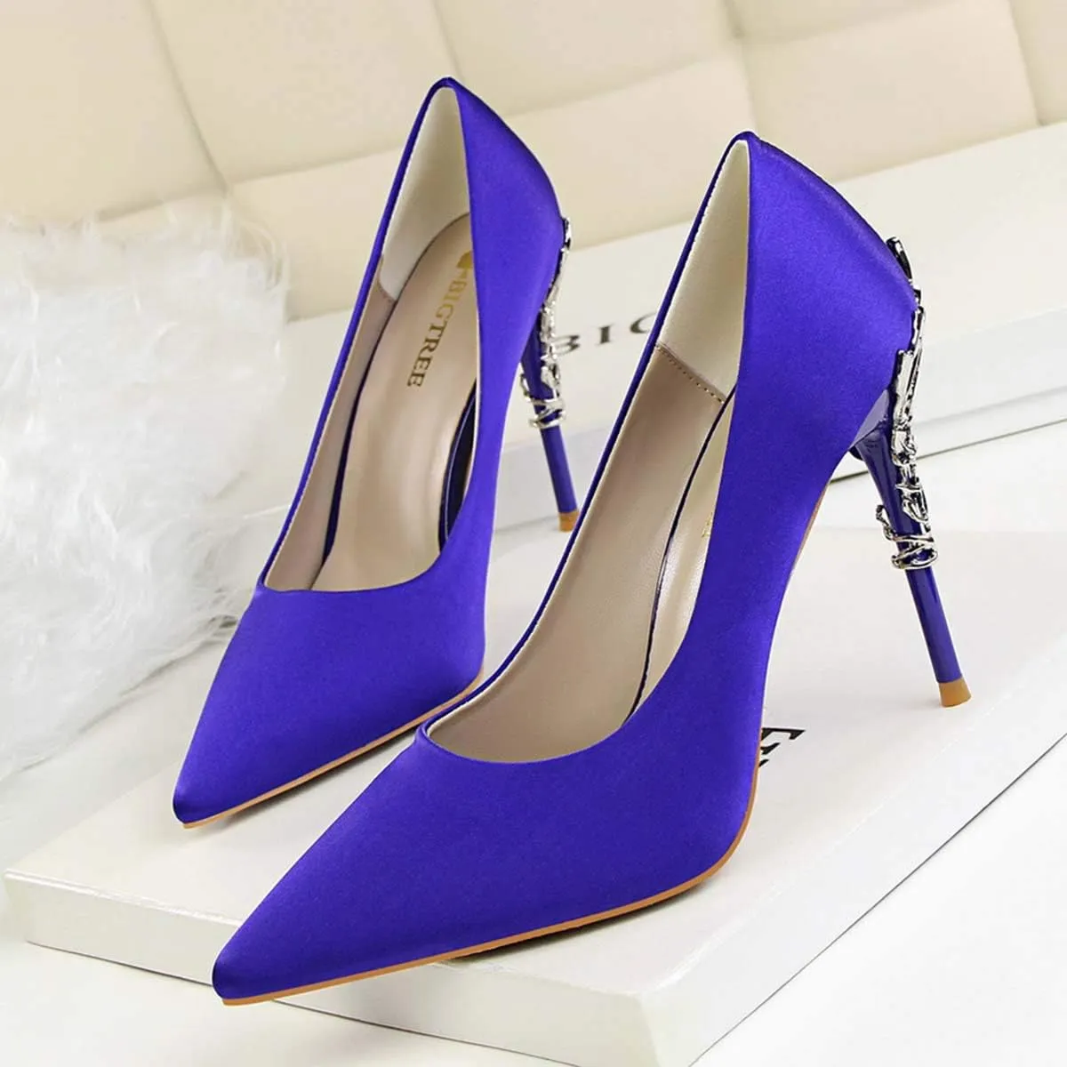 JOEupin Women's Satin Pointed Toe High Heel Dress Pump Shoes for Bridal Evening Party Pumps