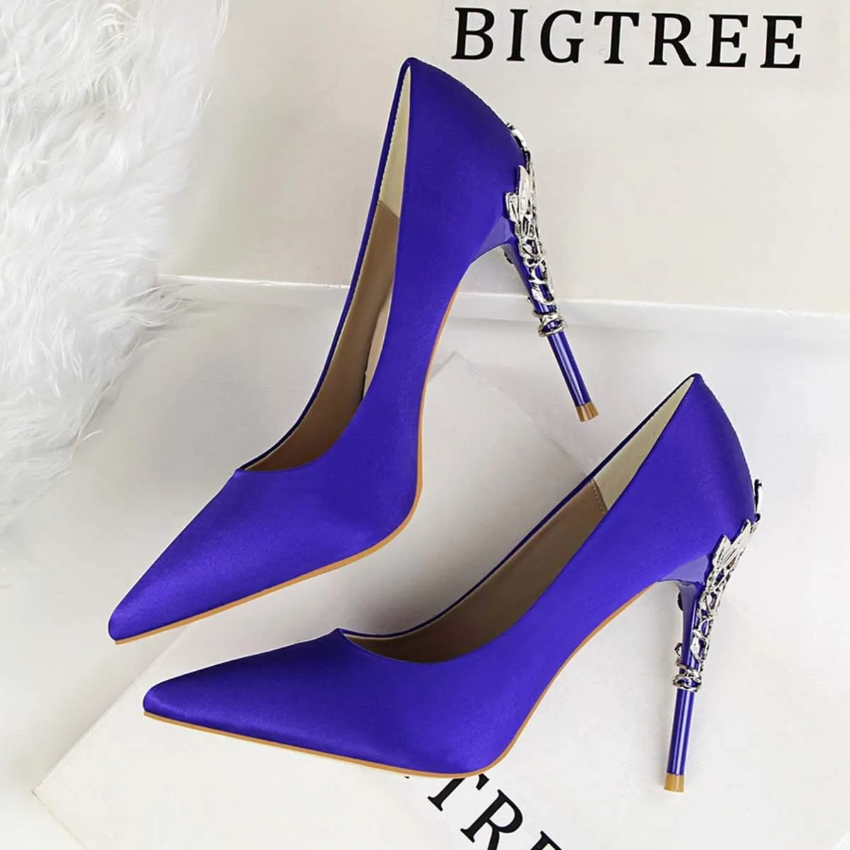 JOEupin Women's Satin Pointed Toe High Heel Dress Pump Shoes for Bridal Evening Party Pumps
