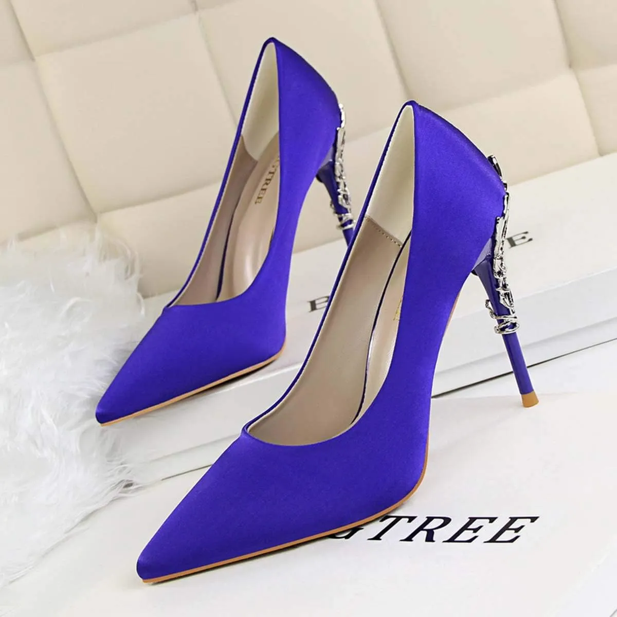 JOEupin Women's Satin Pointed Toe High Heel Dress Pump Shoes for Bridal Evening Party Pumps