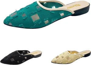 KCTRFSJ Women's Pointed Toe Hollow Flat Mule Slides,Fashion Sexy Slip On Closed Toe Backless Sandals Loafer Shoes,Comfortable Breathable Low Heel Casual Dress Mule Slippers