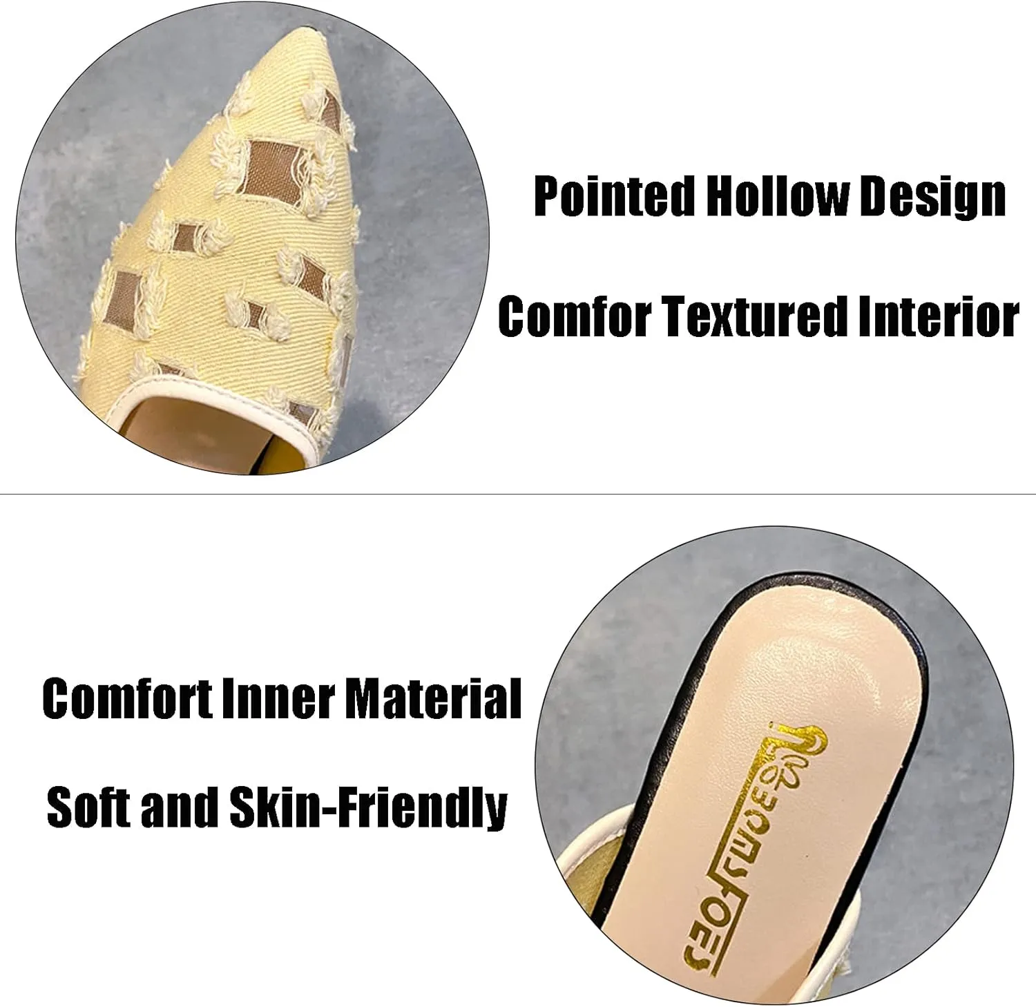 KCTRFSJ Women's Pointed Toe Hollow Flat Mule Slides,Fashion Sexy Slip On Closed Toe Backless Sandals Loafer Shoes,Comfortable Breathable Low Heel Casual Dress Mule Slippers