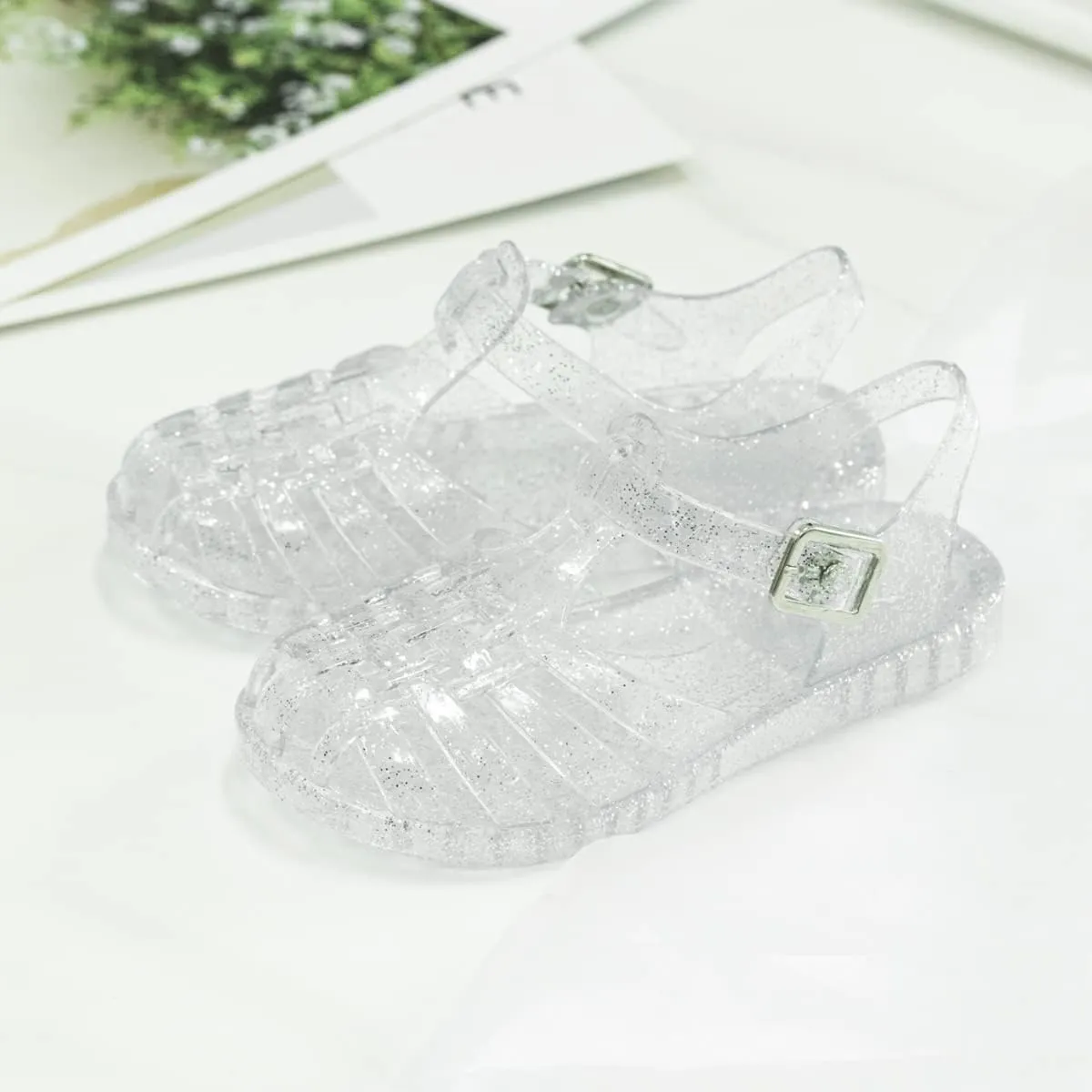 KIDSUN Toddler Girls Jelly Sandals Closed Toe Water Beach Summer Shoes Soft Rubber Sole Mary Jane Dress Shoes Princess Flat