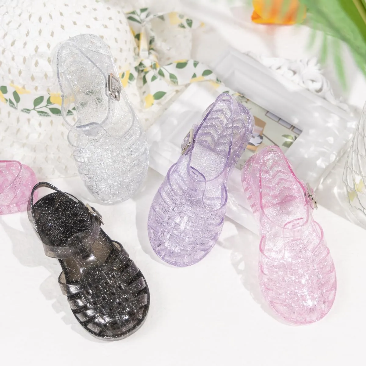 KIDSUN Toddler Girls Jelly Sandals Closed Toe Water Beach Summer Shoes Soft Rubber Sole Mary Jane Dress Shoes Princess Flat