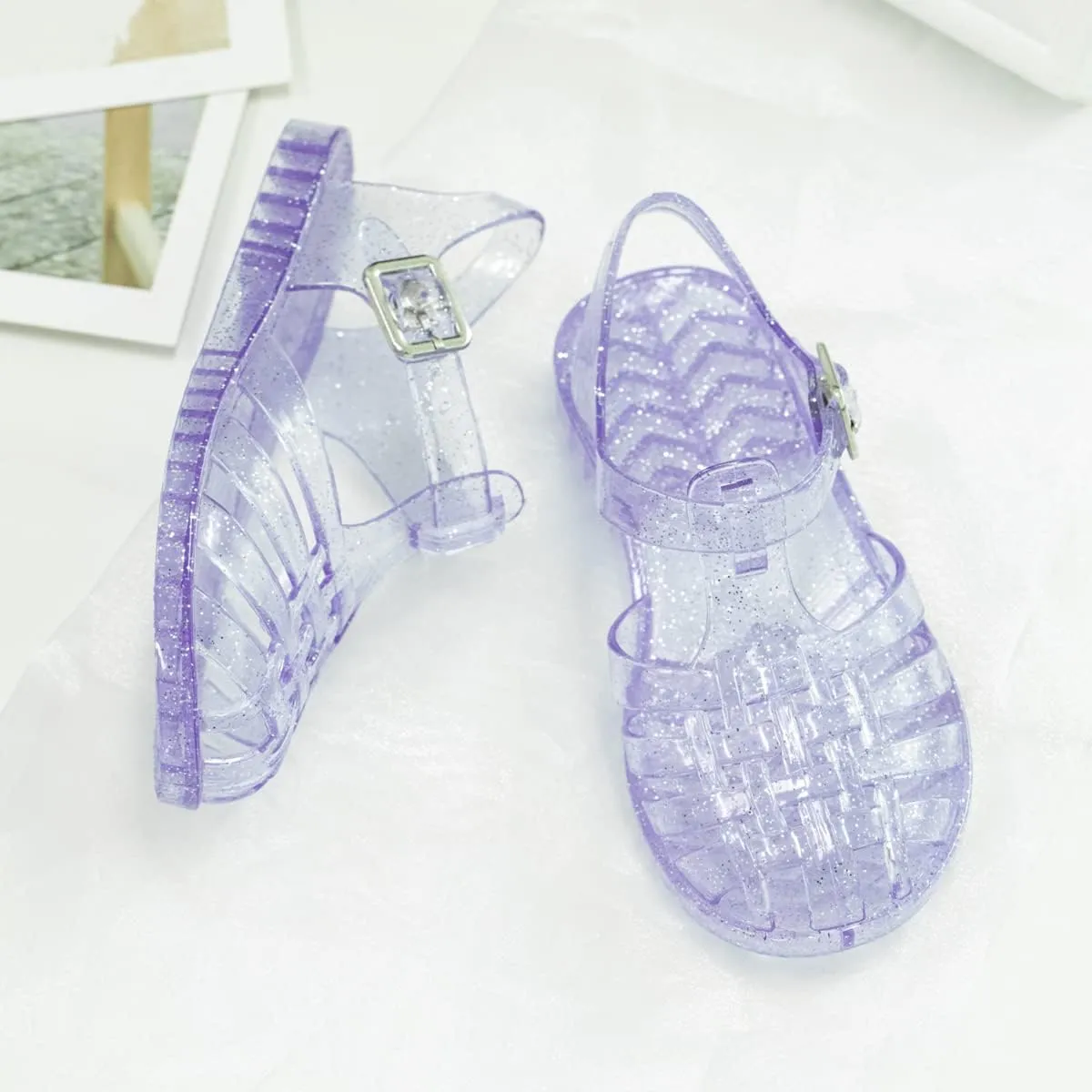 KIDSUN Toddler Girls Jelly Sandals Closed Toe Water Beach Summer Shoes Soft Rubber Sole Mary Jane Dress Shoes Princess Flat