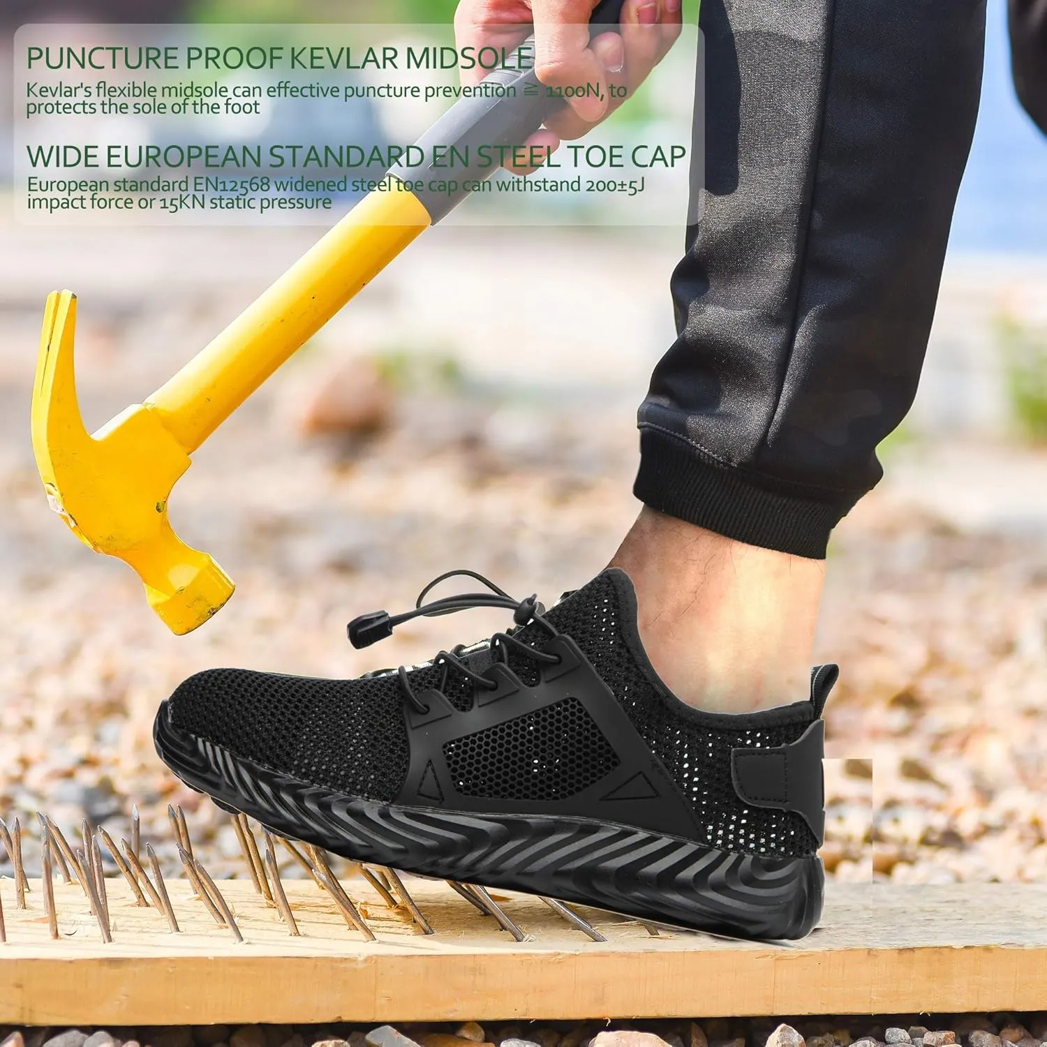 KINOW Men Steel Toe Safety Work Shoes Slip Resistant Construction Sneakers for Women