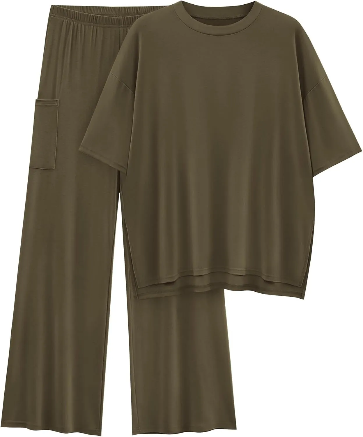 KIRUNDO Womens 2 Piece Outfits 2025 Summer Casual Loose Short Sleeve Pullover Tops & Wide Leg Pants Lounge Sets Tracksuit