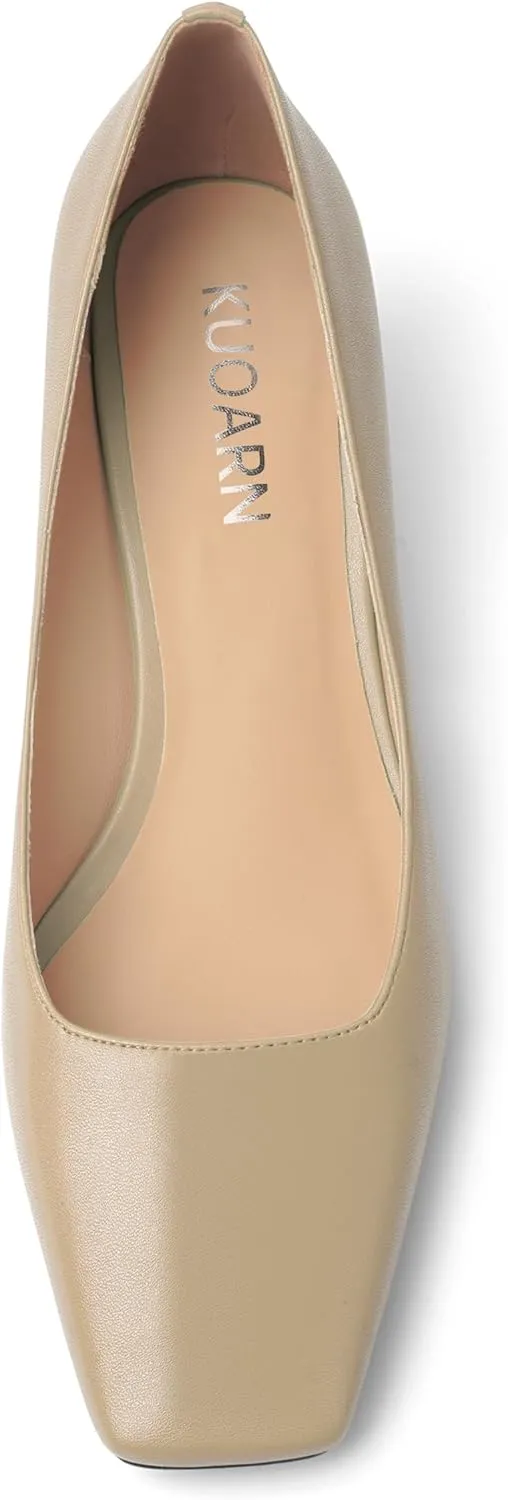 KUOARN Womens Matte Solid Square Toe Work Slip On Fashion Block High Heel Pumps Shoes 3.3 Inch