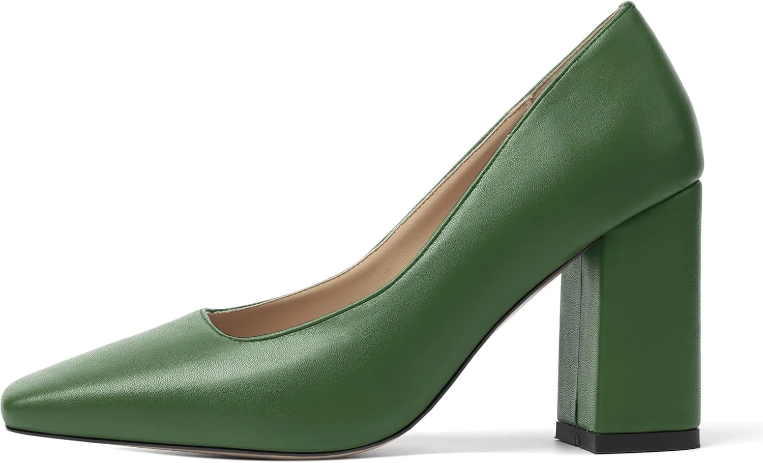 KUOARN Womens Matte Solid Square Toe Work Slip On Fashion Block High Heel Pumps Shoes 3.3 Inch