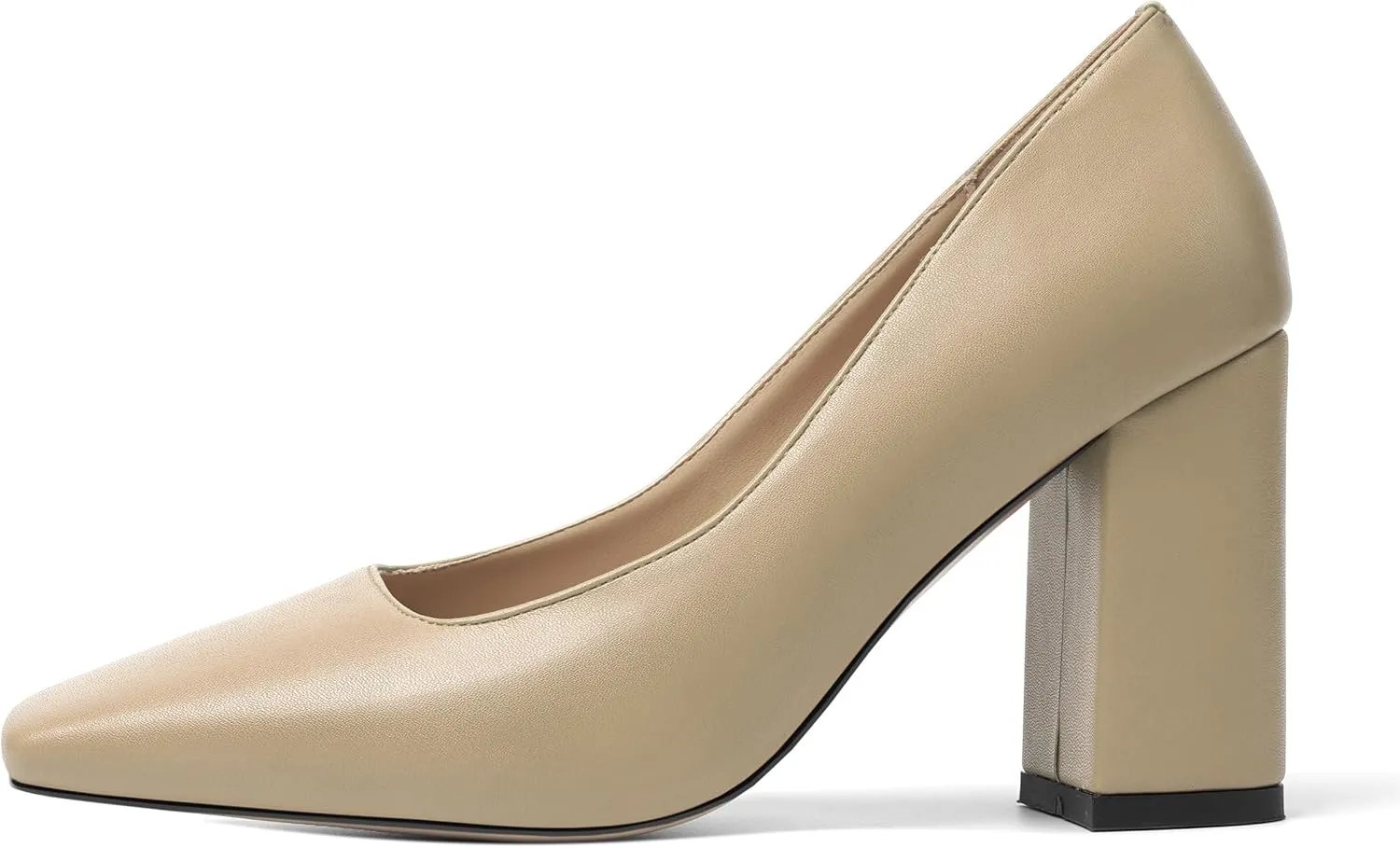 KUOARN Womens Matte Solid Square Toe Work Slip On Fashion Block High Heel Pumps Shoes 3.3 Inch