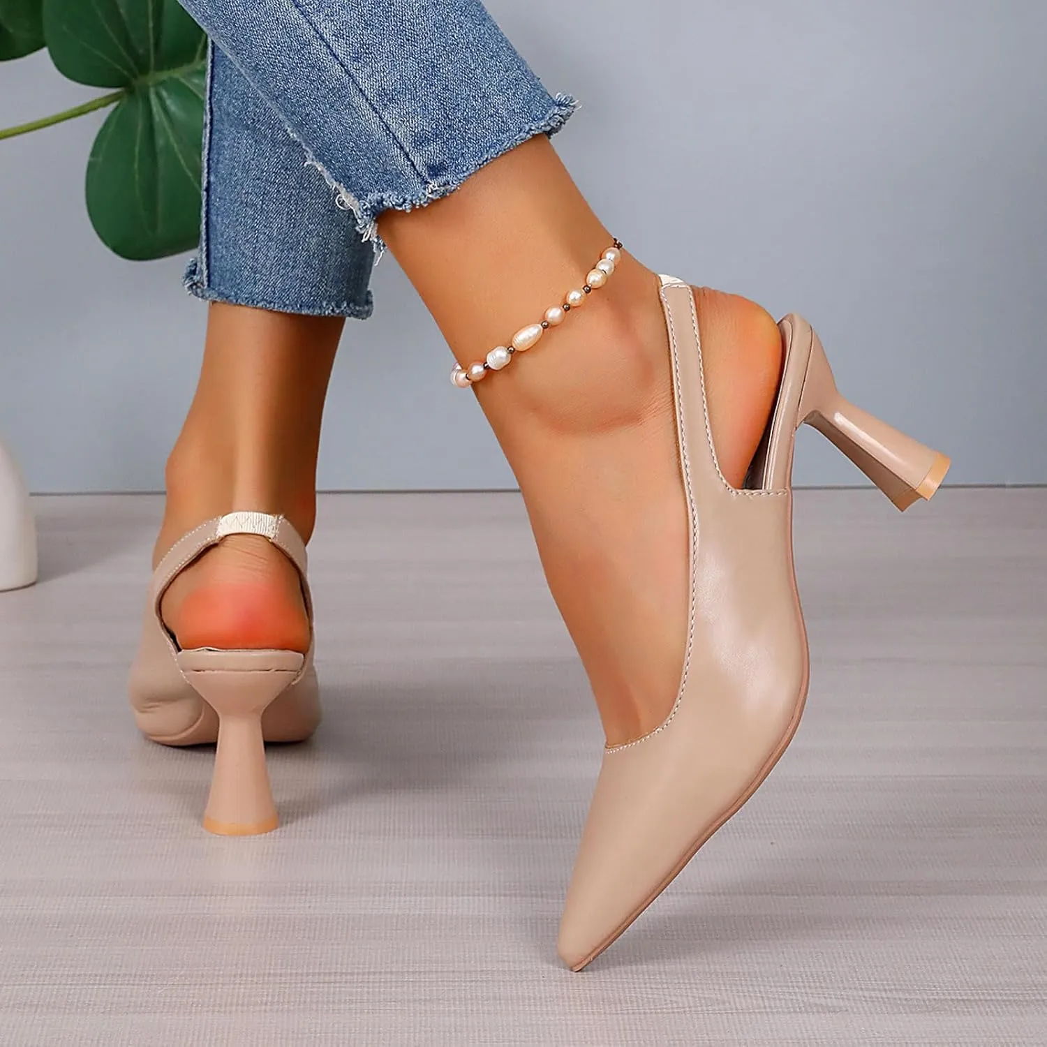 Ladies Simple Solid Colour Pointed Fine Heeled Sandals High Heeled Shoes Large Size Heel Spur Shoes Women Sandals