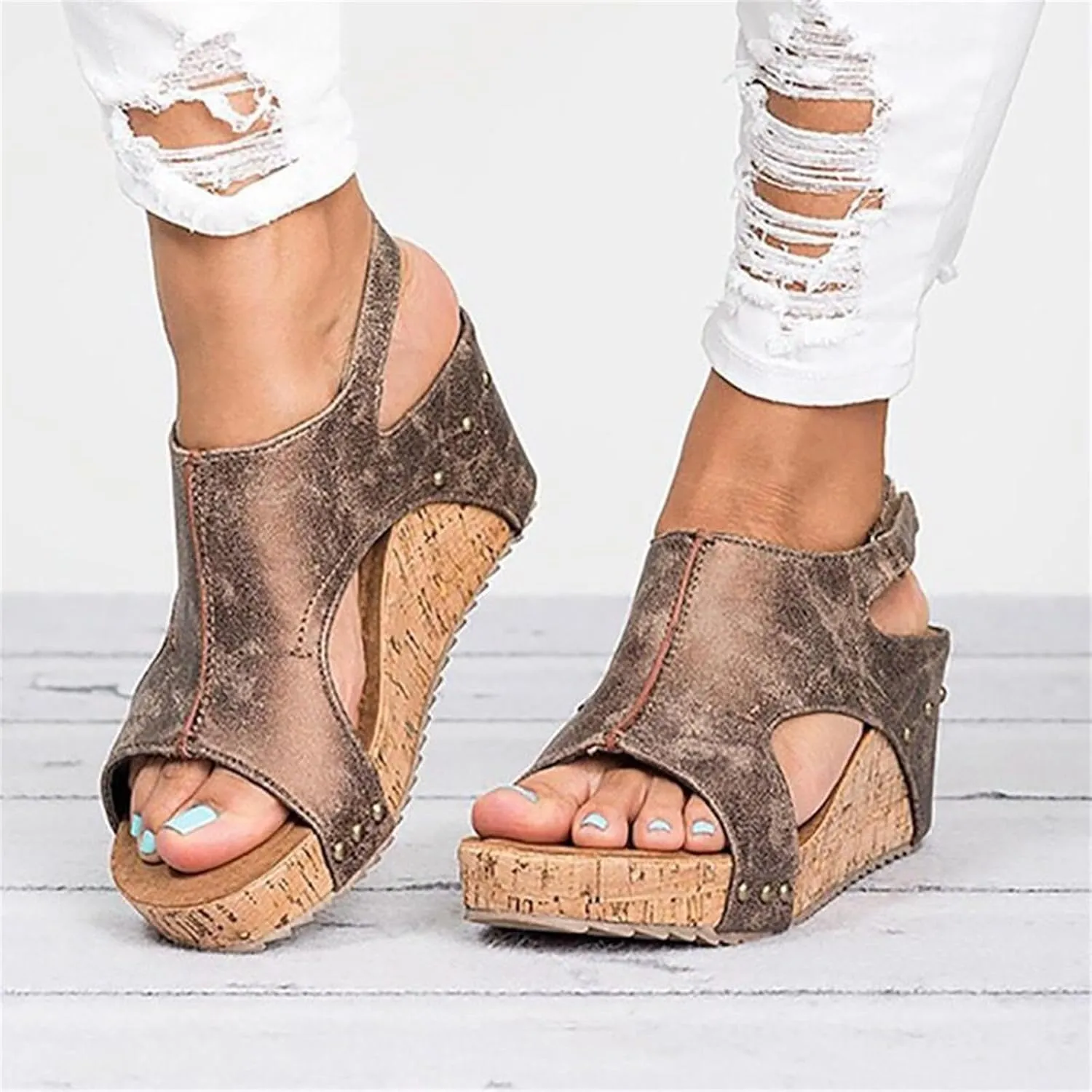 Ladmiple Sandals For Women 2024 Comfortable Wedge Flatform Platform Sandals Open Toe Ankle Strap Slip on Summer Dress Shoes