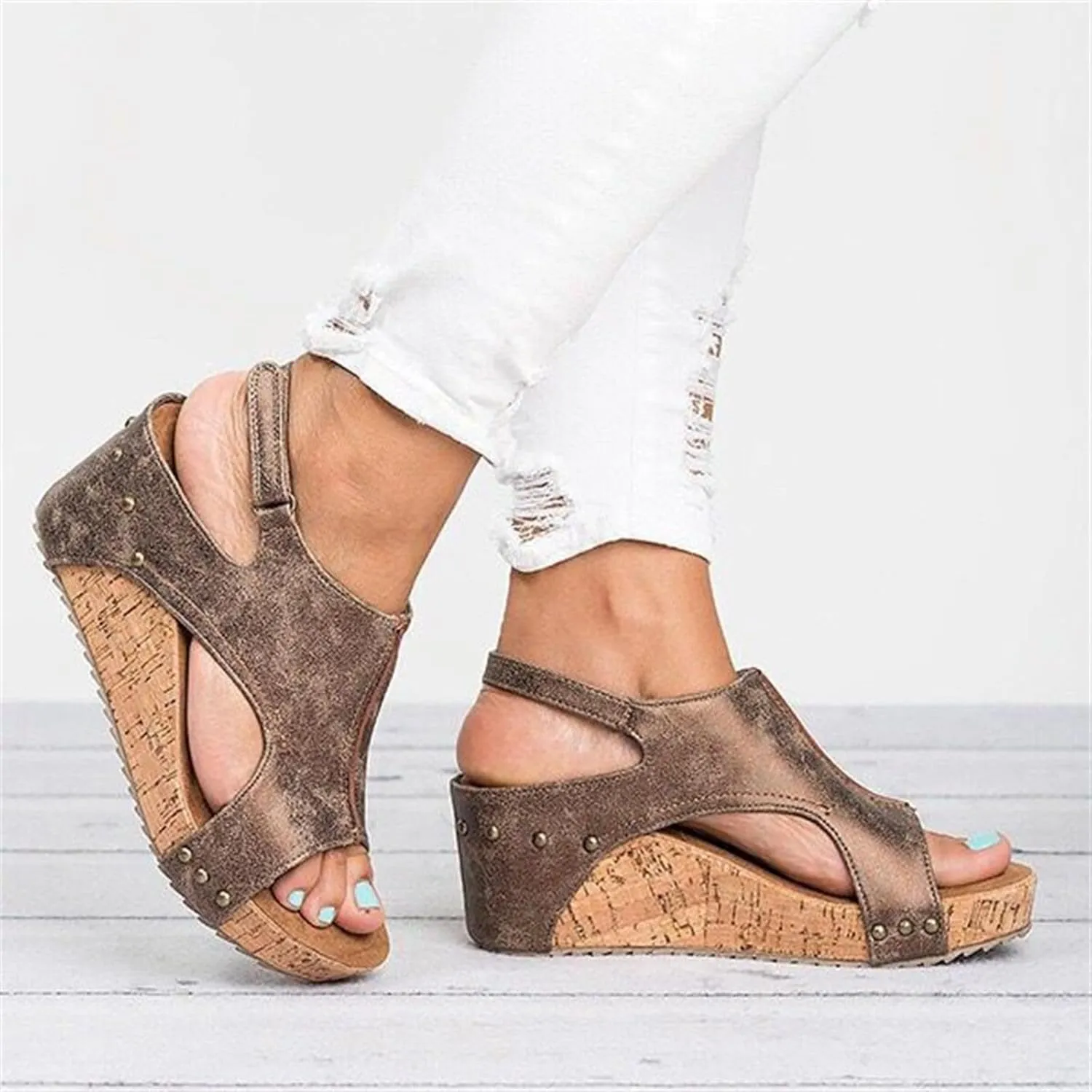 Ladmiple Sandals For Women 2024 Comfortable Wedge Flatform Platform Sandals Open Toe Ankle Strap Slip on Summer Dress Shoes