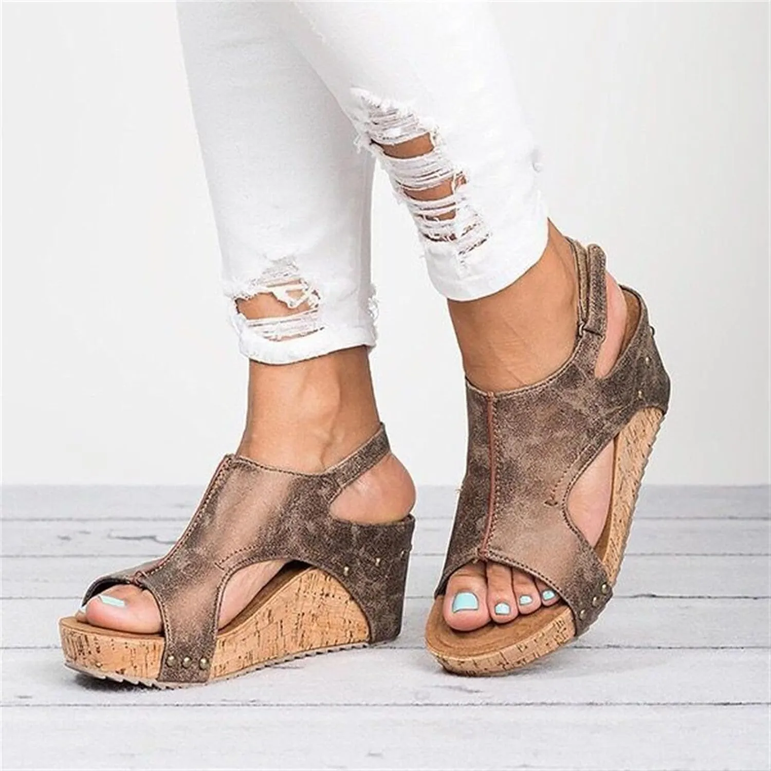 Ladmiple Sandals For Women 2024 Comfortable Wedge Flatform Platform Sandals Open Toe Ankle Strap Slip on Summer Dress Shoes