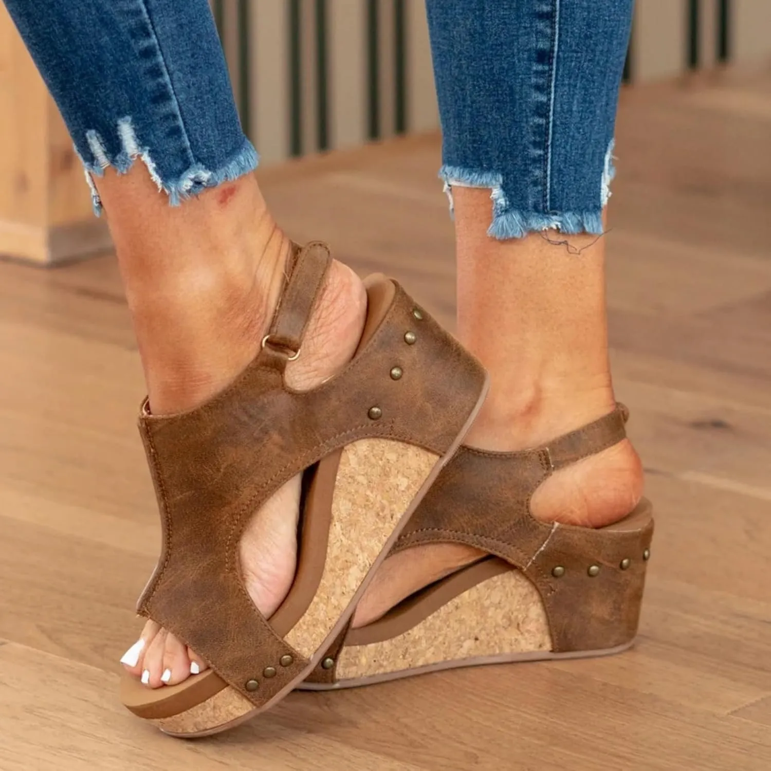 Ladmiple Sandals For Women 2024 Comfortable Wedge Platform Sandals Ankle Strap Open Toe Slip on Casual Summer Dress Shoes