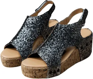 Ladmiple Sandals For Women 2024 Comfortable Wedge Platform Slip on Sandals Flatform Open Toe Sparkly Summer Dress Shoes