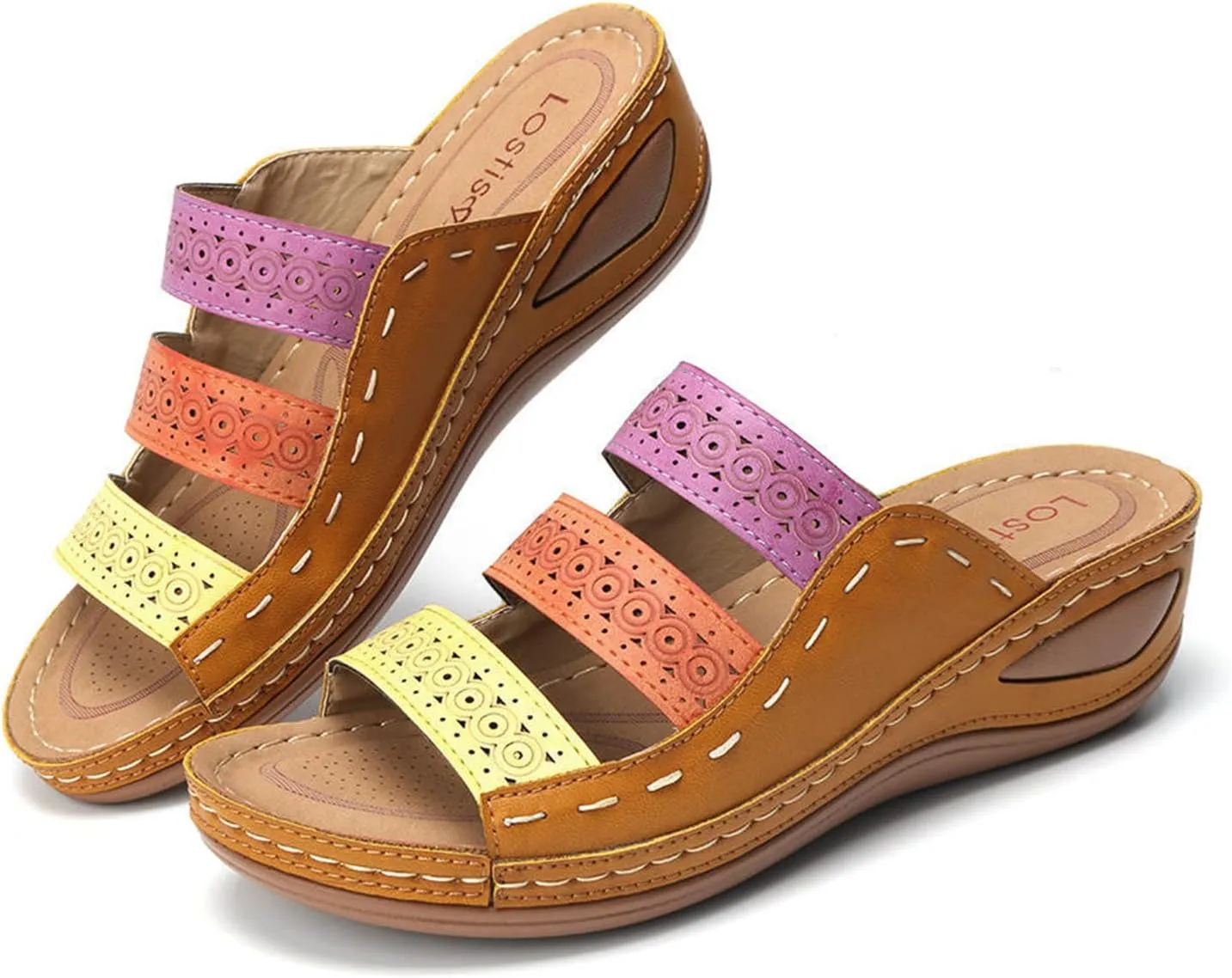 Ladmiple Sandals for Women Casual Summer 2023 Comfy Orthopedic Sandals with Arch Support Slippers Roman Open Toe Shoes