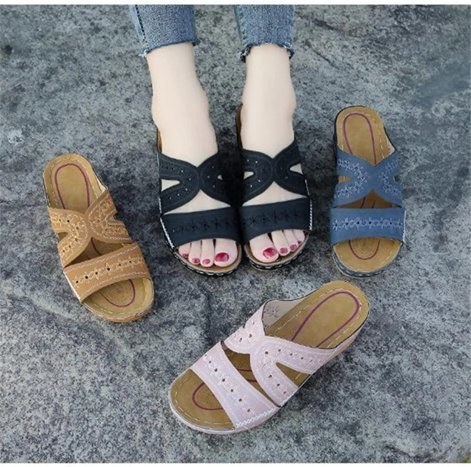 Ladmiple Sandals Women Comfortable Arch Support Orthotic Flips Flops Orthopedic Slides Plantar Fasciitis for Flat feet