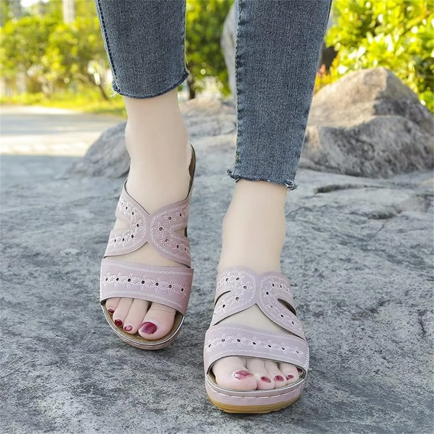 Ladmiple Sandals Women Comfortable Arch Support Orthotic Flips Flops Orthopedic Slides Plantar Fasciitis for Flat feet