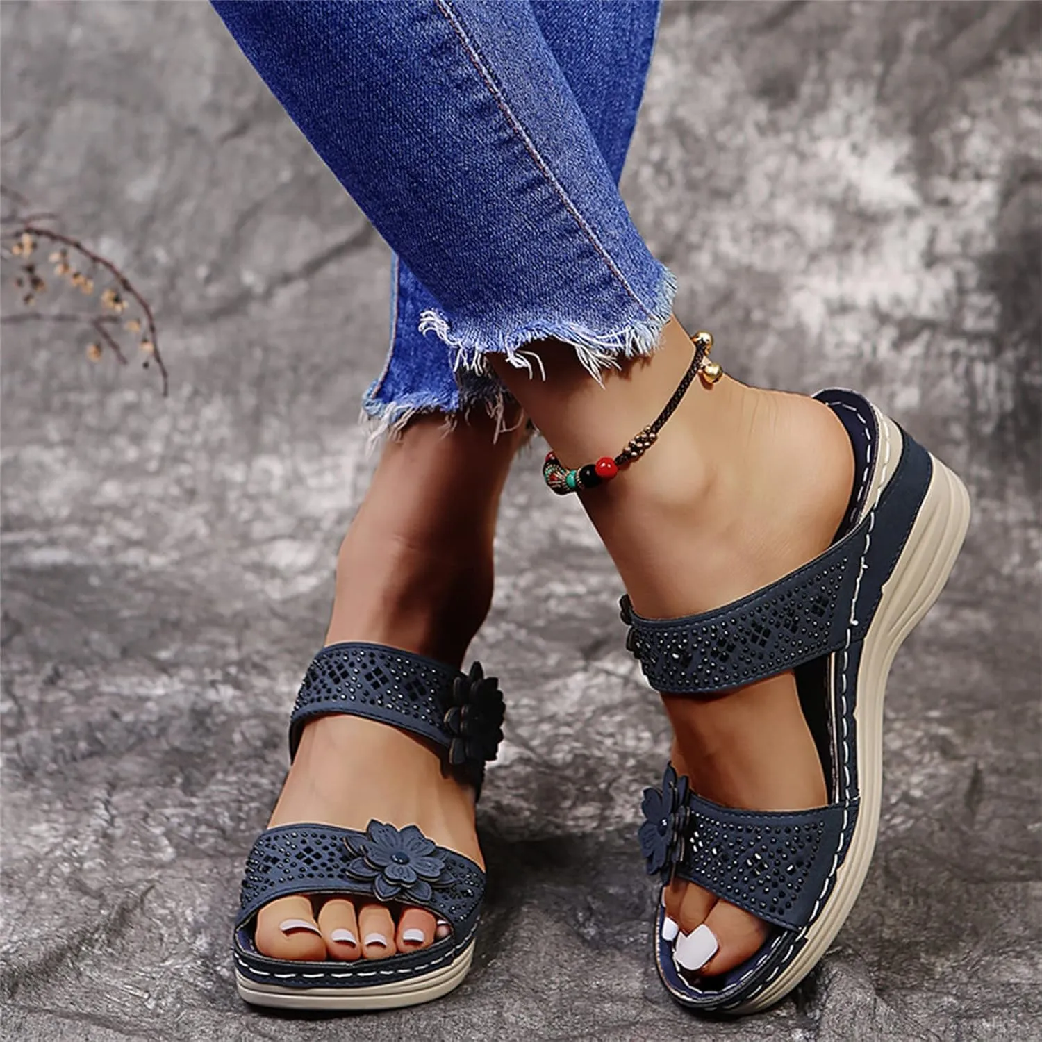 Ladmiple Sandals Women Fashion Dressy Wedge Orthotic Flip Flops with Arch Support Summer Orthopedic Slippers Slides
