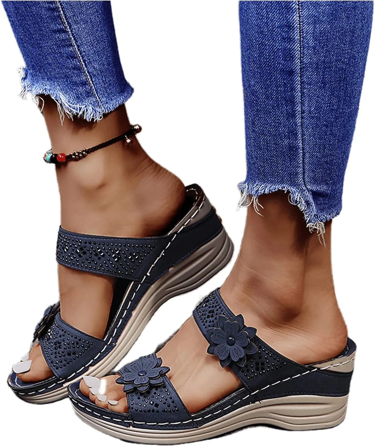 Ladmiple Sandals Women Fashion Dressy Wedge Orthotic Flip Flops with Arch Support Summer Orthopedic Slippers Slides