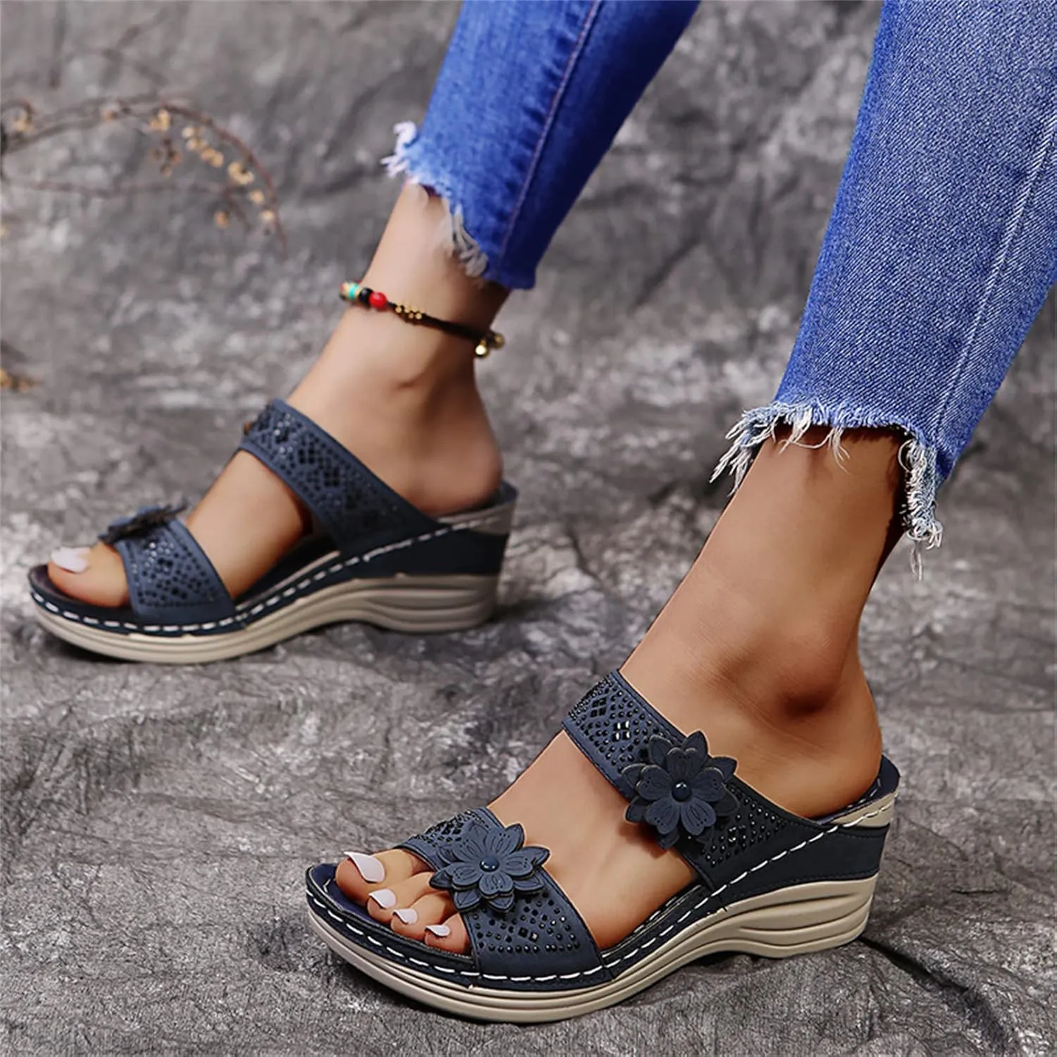 Ladmiple Sandals Women Fashion Dressy Wedge Orthotic Flip Flops with Arch Support Summer Orthopedic Slippers Slides