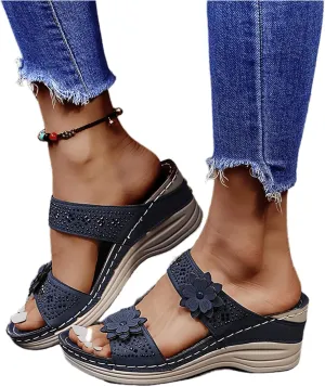 Ladmiple Sandals Women Fashion Dressy Wedge Orthotic Flip Flops with Arch Support Summer Orthopedic Slippers Slides