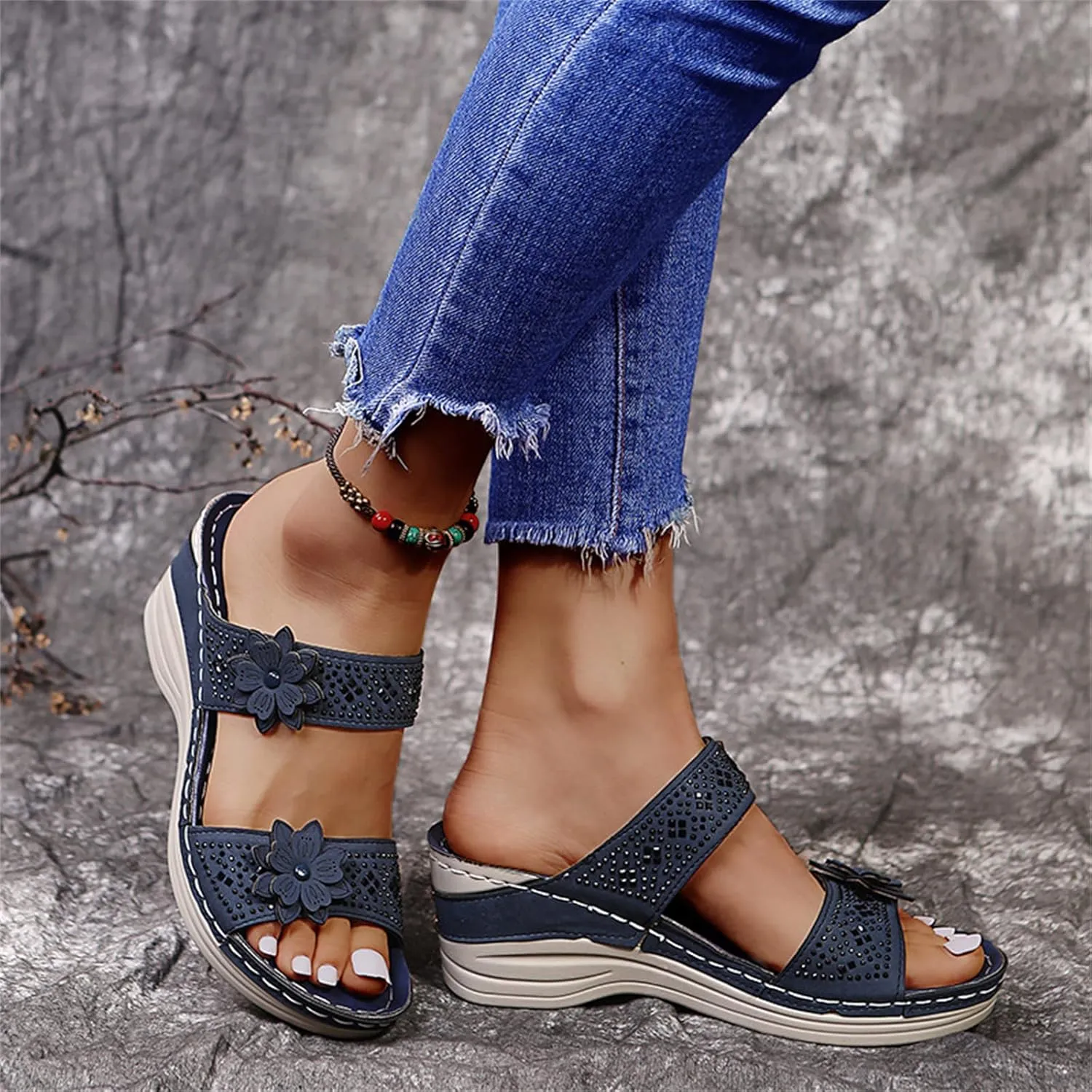 Ladmiple Sandals Women Fashion Dressy Wedge Orthotic Flip Flops with Arch Support Summer Orthopedic Slippers Slides