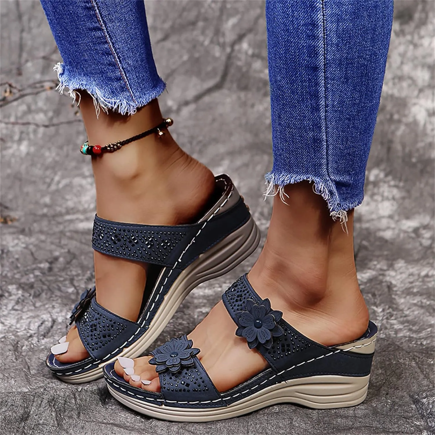 Ladmiple Sandals Women Fashion Dressy Wedge Orthotic Flip Flops with Arch Support Summer Orthopedic Slippers Slides