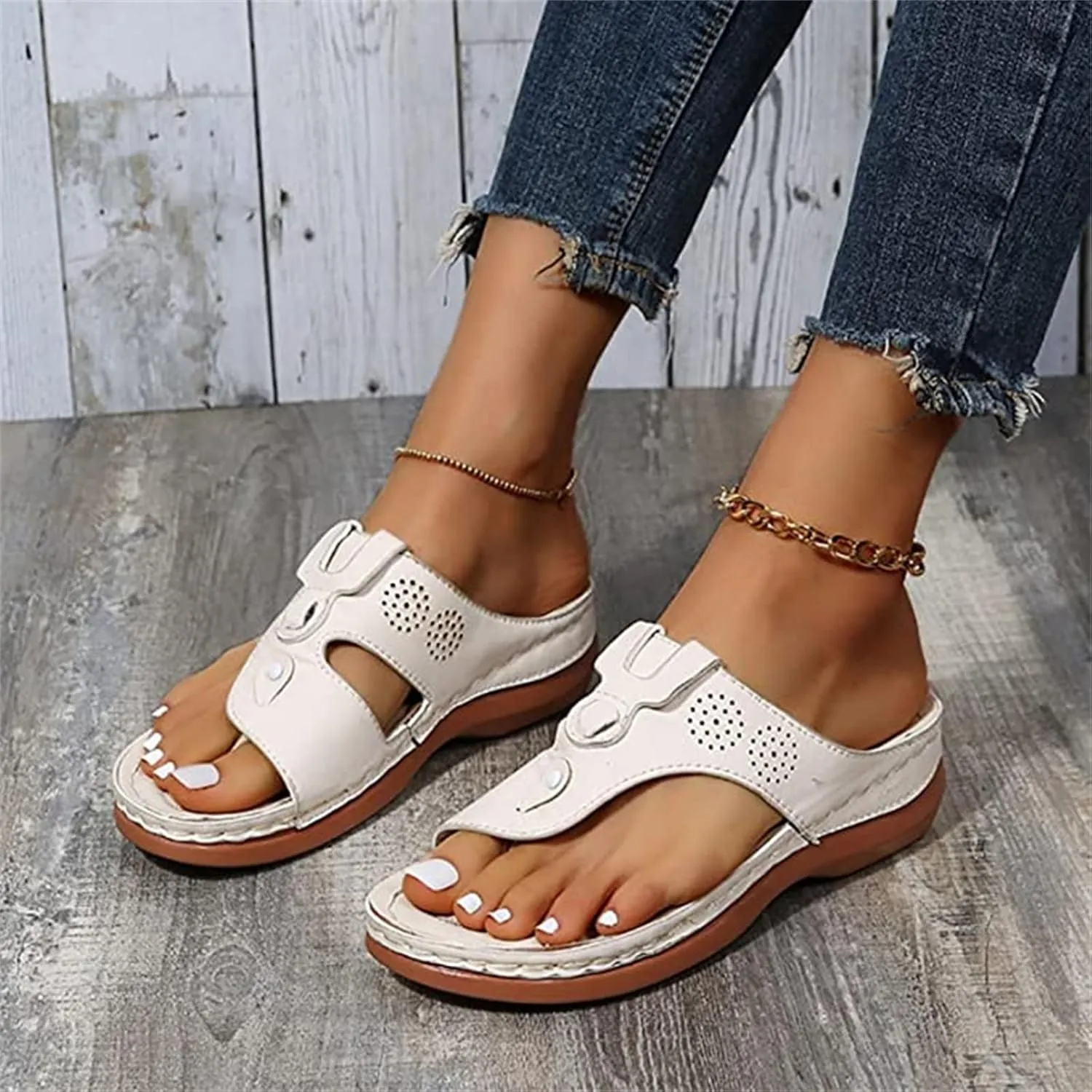 Ladmiple Sandals Women Fashion Flat Orthopedic Flip Flops Arch Support Soft Summer Dressy Comfortable Orthotic Slides 2024