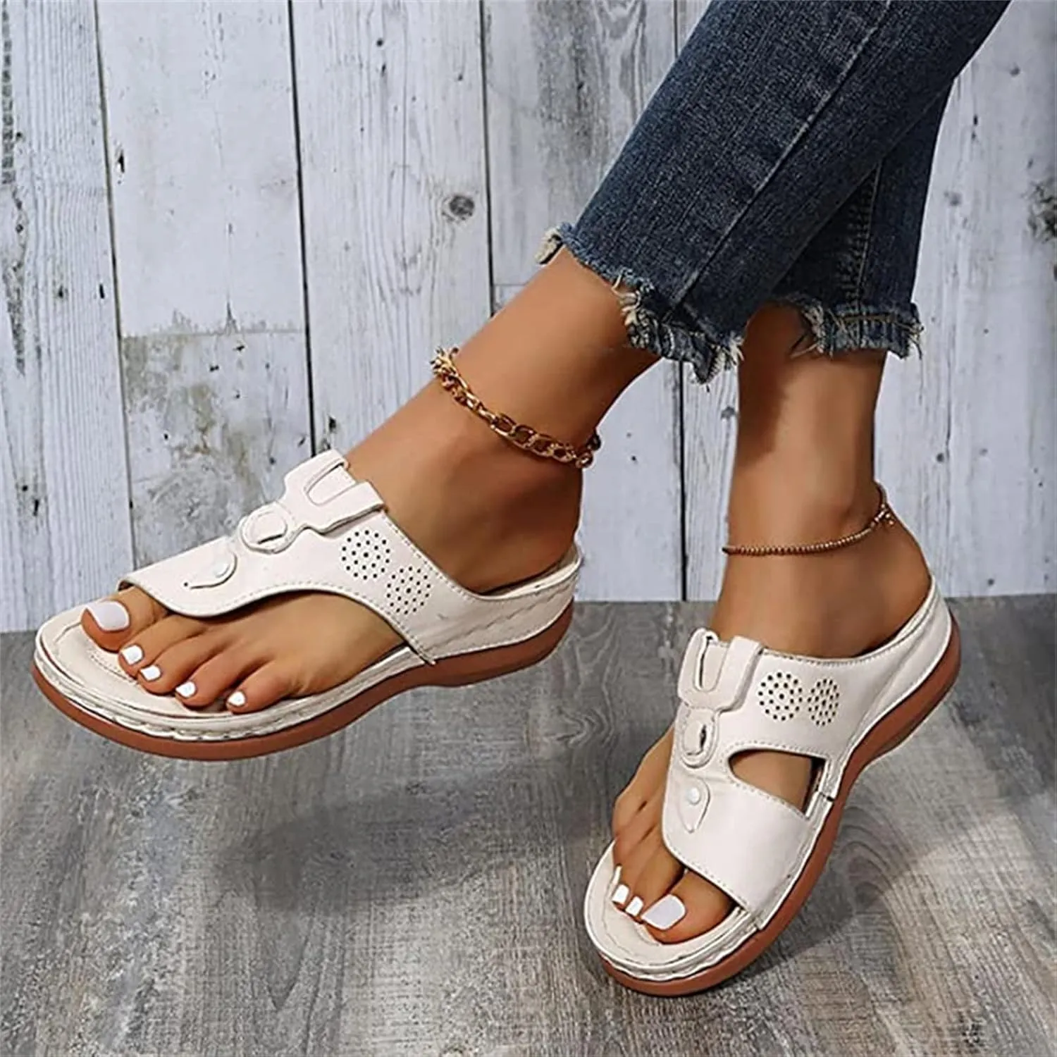 Ladmiple Sandals Women Fashion Flat Orthopedic Flip Flops Arch Support Soft Summer Dressy Comfortable Orthotic Slides 2024