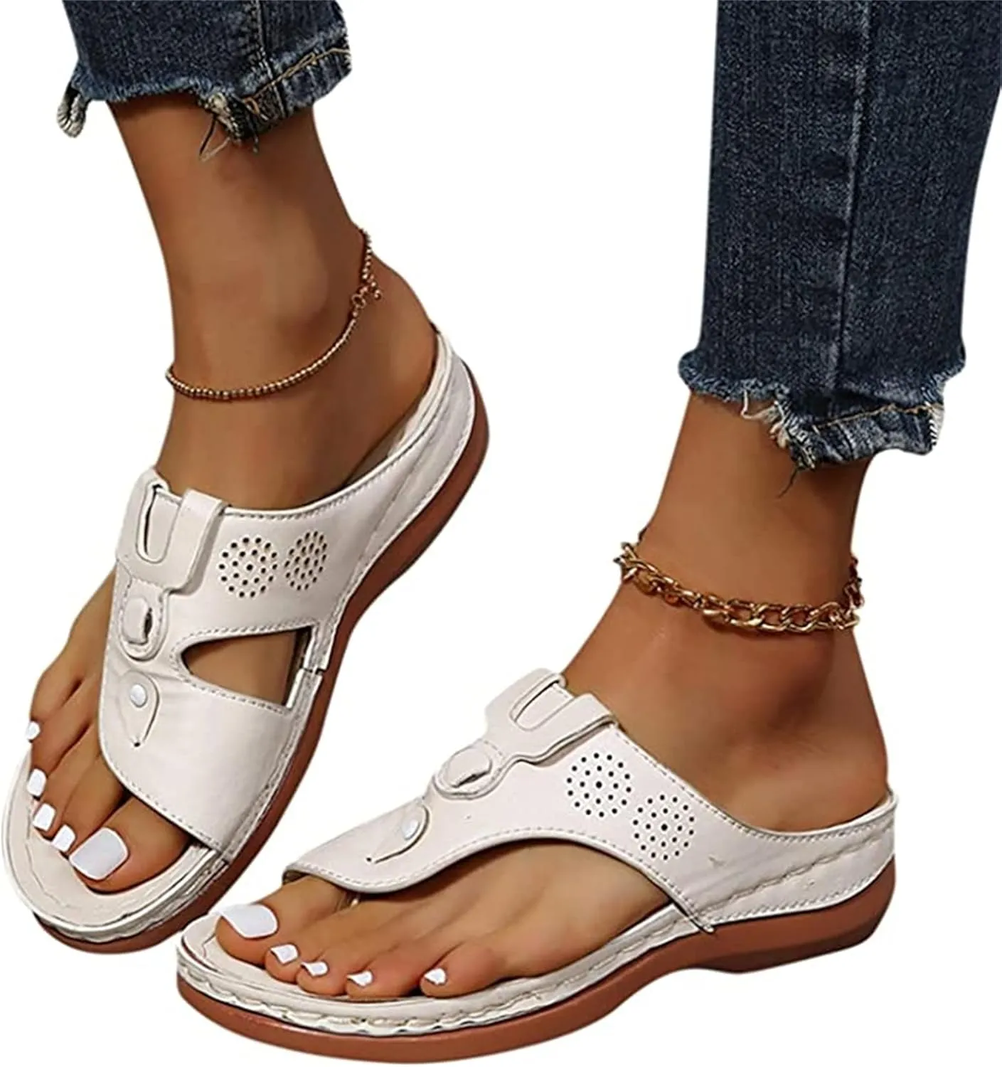 Ladmiple Sandals Women Fashion Flat Orthopedic Flip Flops Arch Support Soft Summer Dressy Comfortable Orthotic Slides 2024