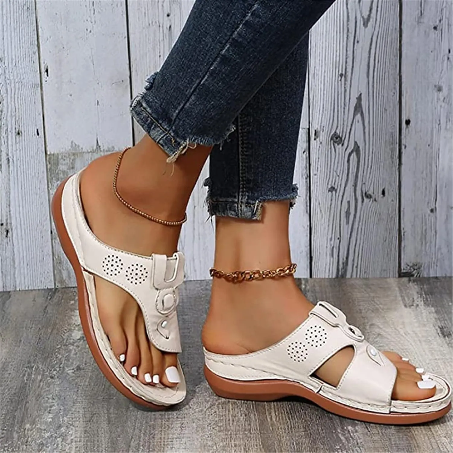 Ladmiple Sandals Women Fashion Flat Orthopedic Flip Flops Arch Support Soft Summer Dressy Comfortable Orthotic Slides 2024
