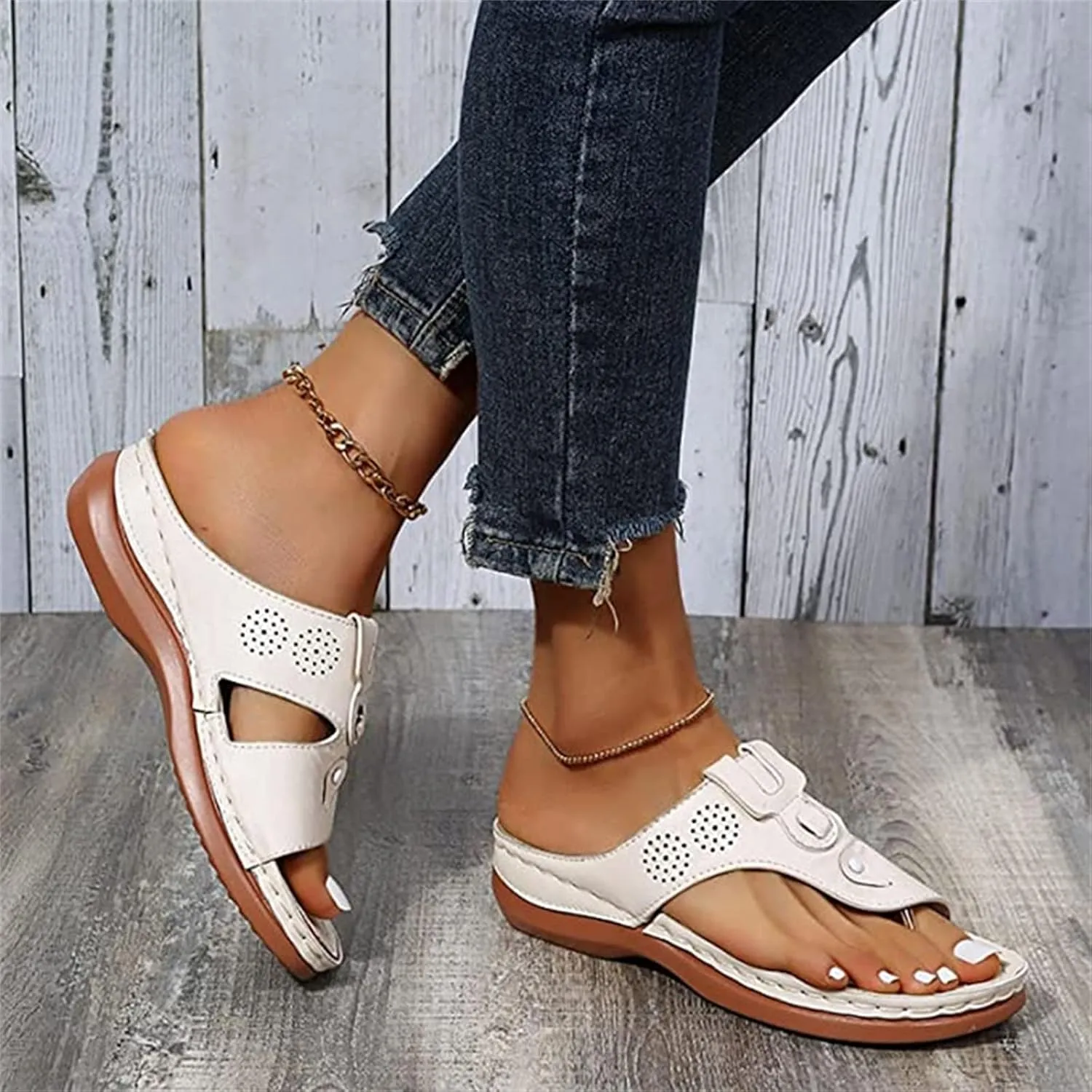 Ladmiple Sandals Women Fashion Flat Orthopedic Flip Flops Arch Support Soft Summer Dressy Comfortable Orthotic Slides 2024