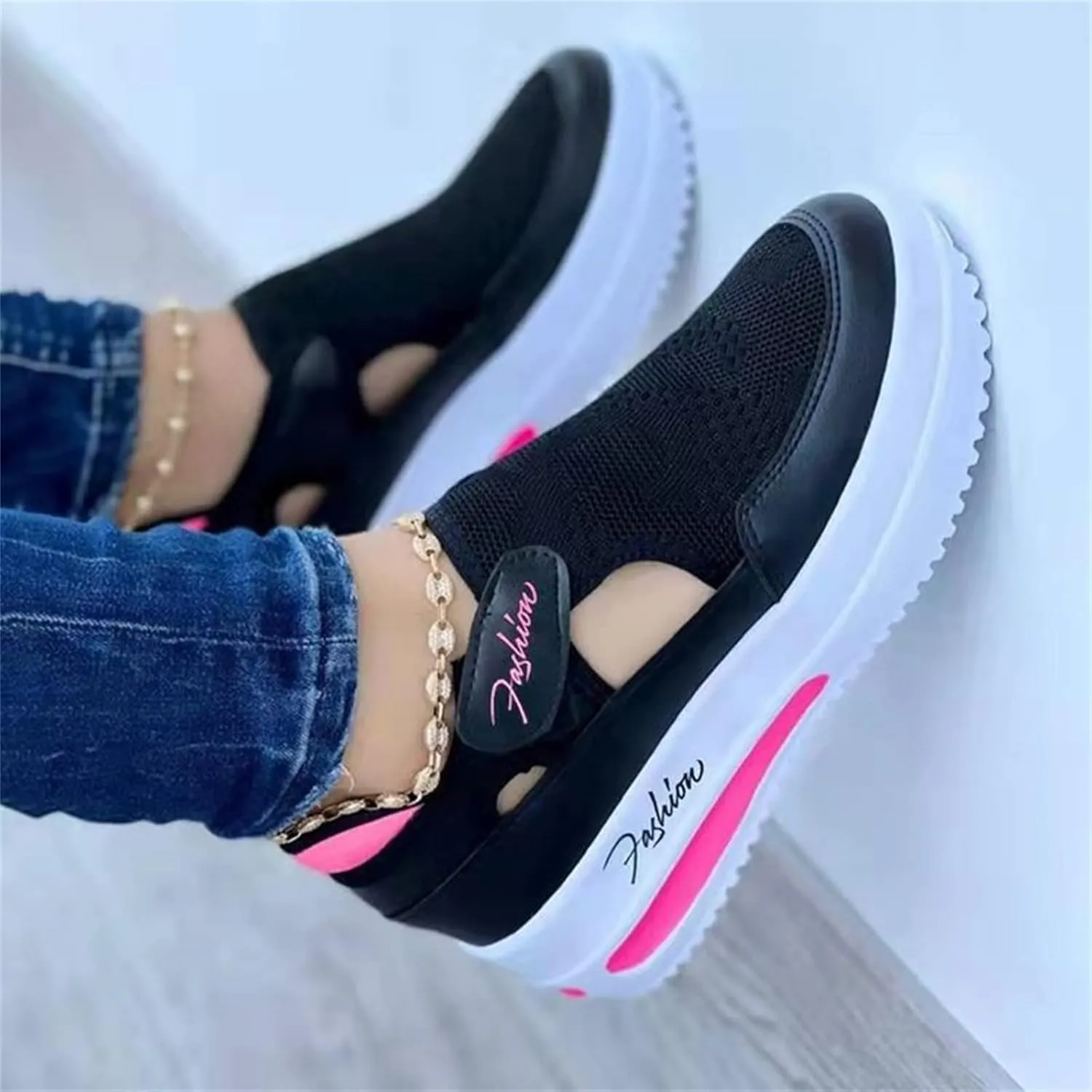 Ladmiple Sneakers For Women Walking Shoes Comfortable Casual Lace Up Dressy Summer Fashion Slip On Platform Flats Loafer
