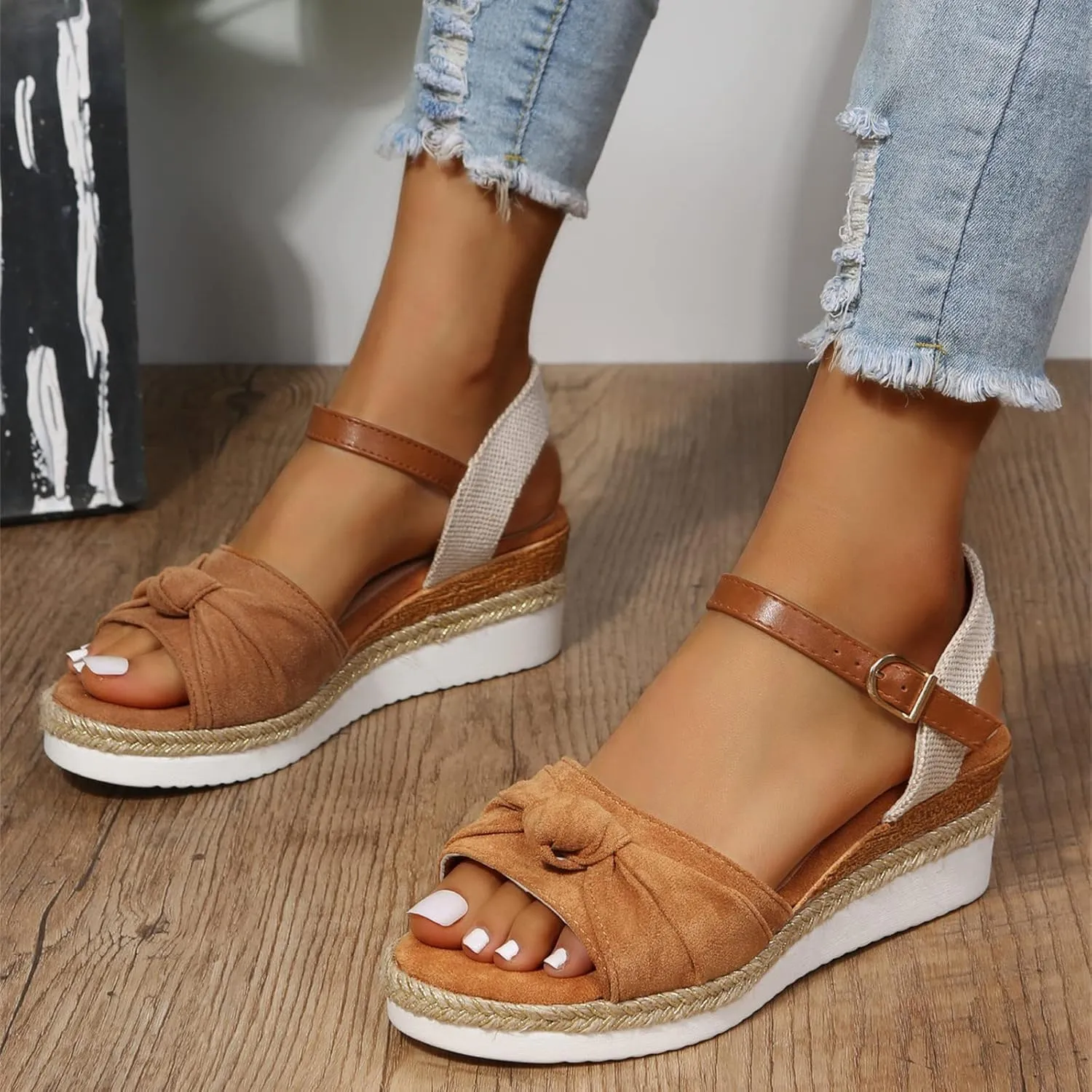 Ladmiple Summer Sandals for Women 2023 Dressy Espadrilles Wedge Shoes Open Toe Wedges Casual Travel Comfy Slip On Sandal