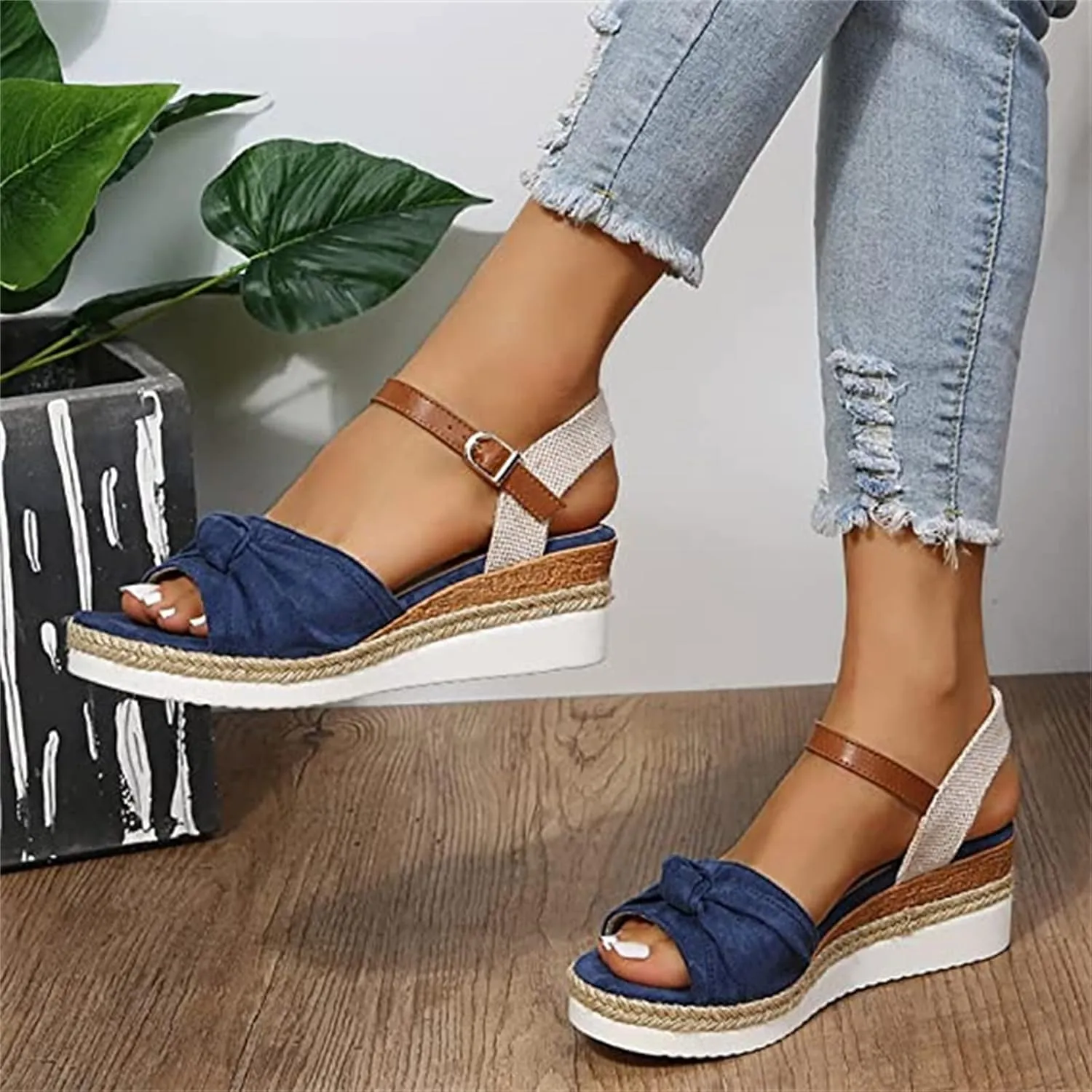 Ladmiple Summer Sandals for Women 2023 Dressy Espadrilles Wedge Shoes Open Toe Wedges Casual Travel Comfy Slip On Sandal