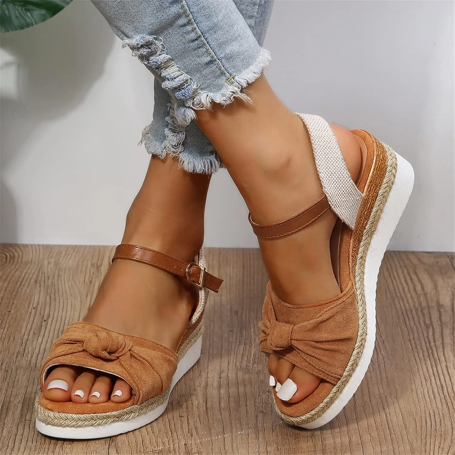 Ladmiple Summer Sandals for Women 2023 Dressy Espadrilles Wedge Shoes Open Toe Wedges Casual Travel Comfy Slip On Sandal