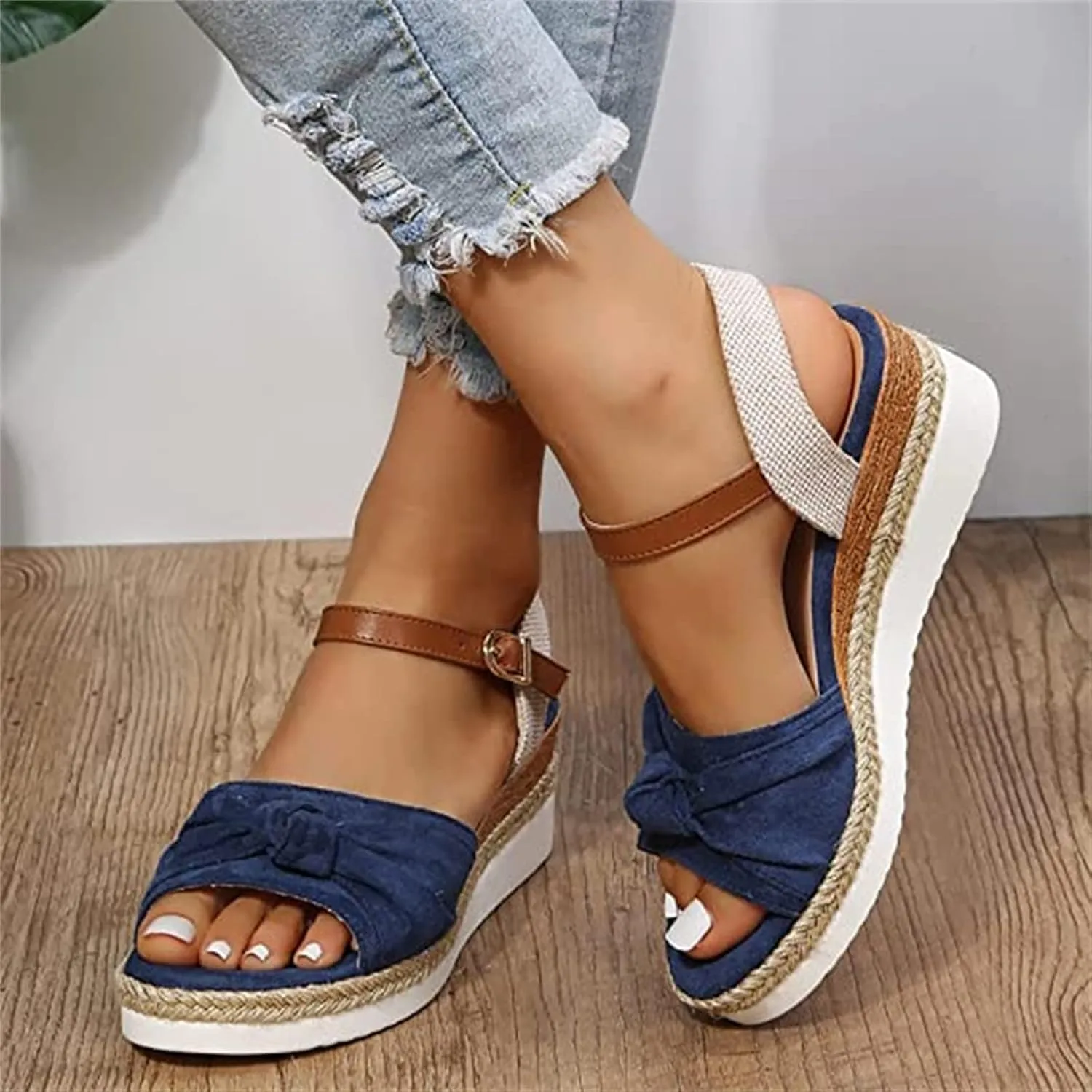Ladmiple Summer Sandals for Women 2023 Dressy Espadrilles Wedge Shoes Open Toe Wedges Casual Travel Comfy Slip On Sandal