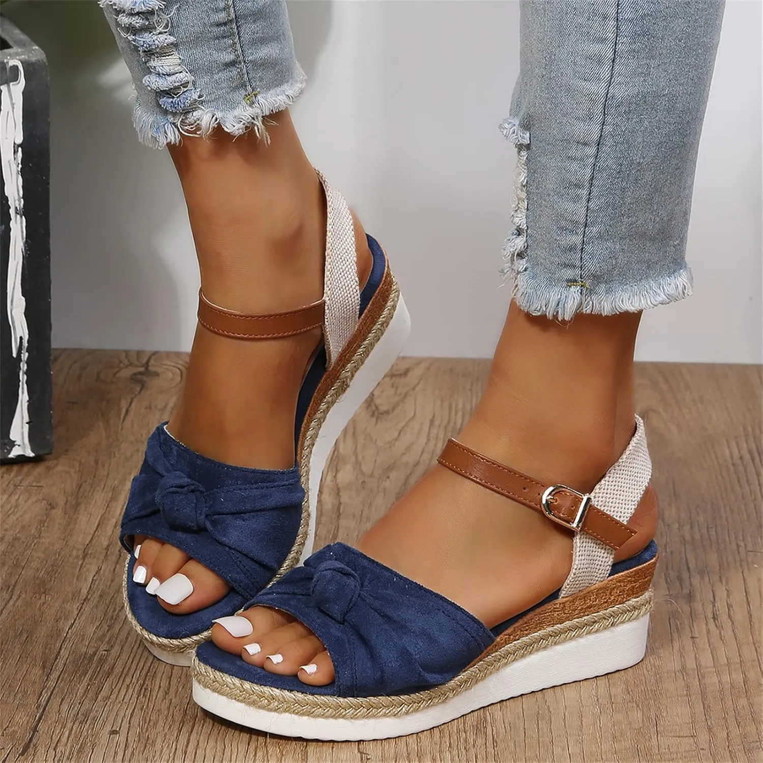Ladmiple Summer Sandals for Women 2023 Dressy Espadrilles Wedge Shoes Open Toe Wedges Casual Travel Comfy Slip On Sandal