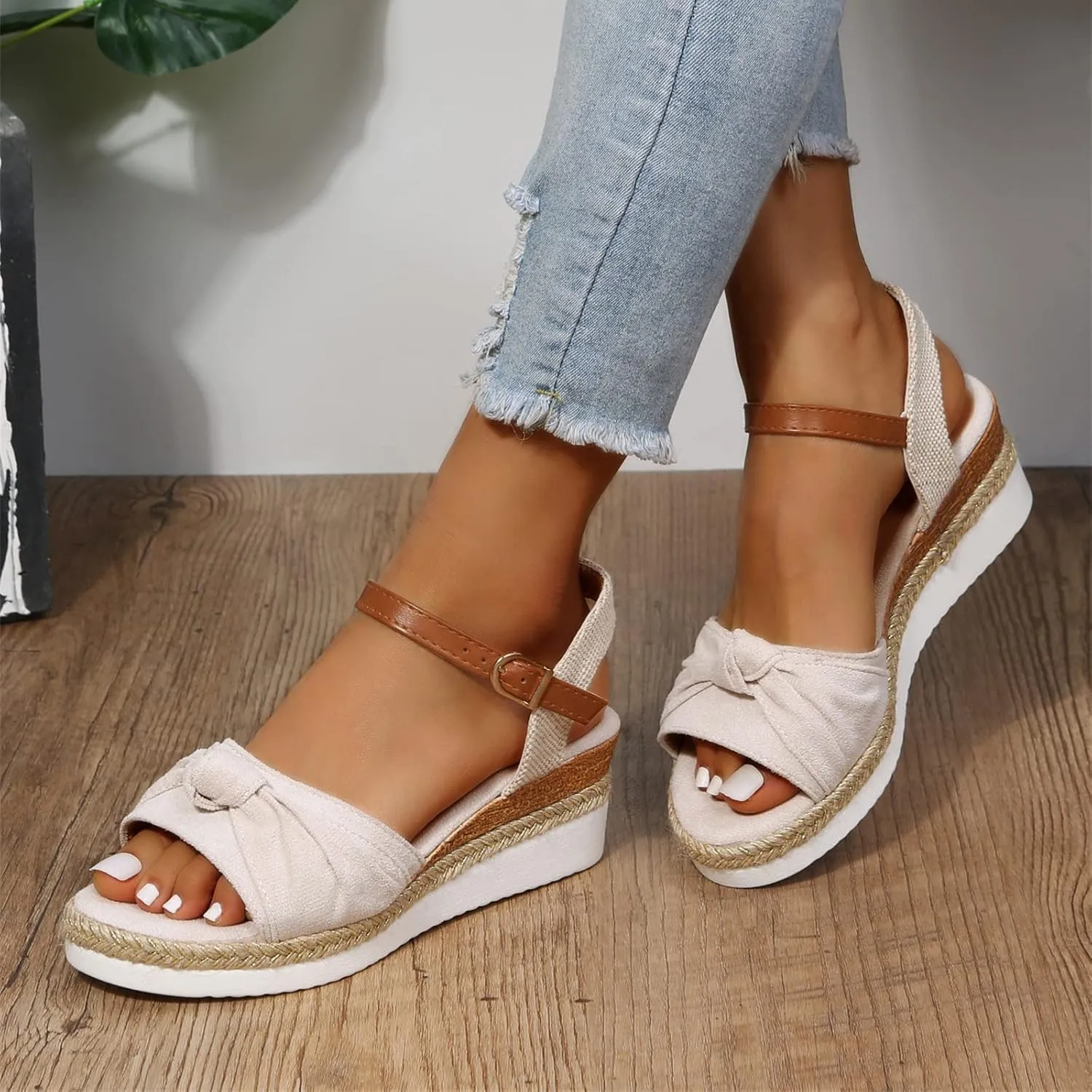 Ladmiple Summer Sandals for Women 2023 Dressy Espadrilles Wedge Shoes Open Toe Wedges Casual Travel Comfy Slip On Sandal