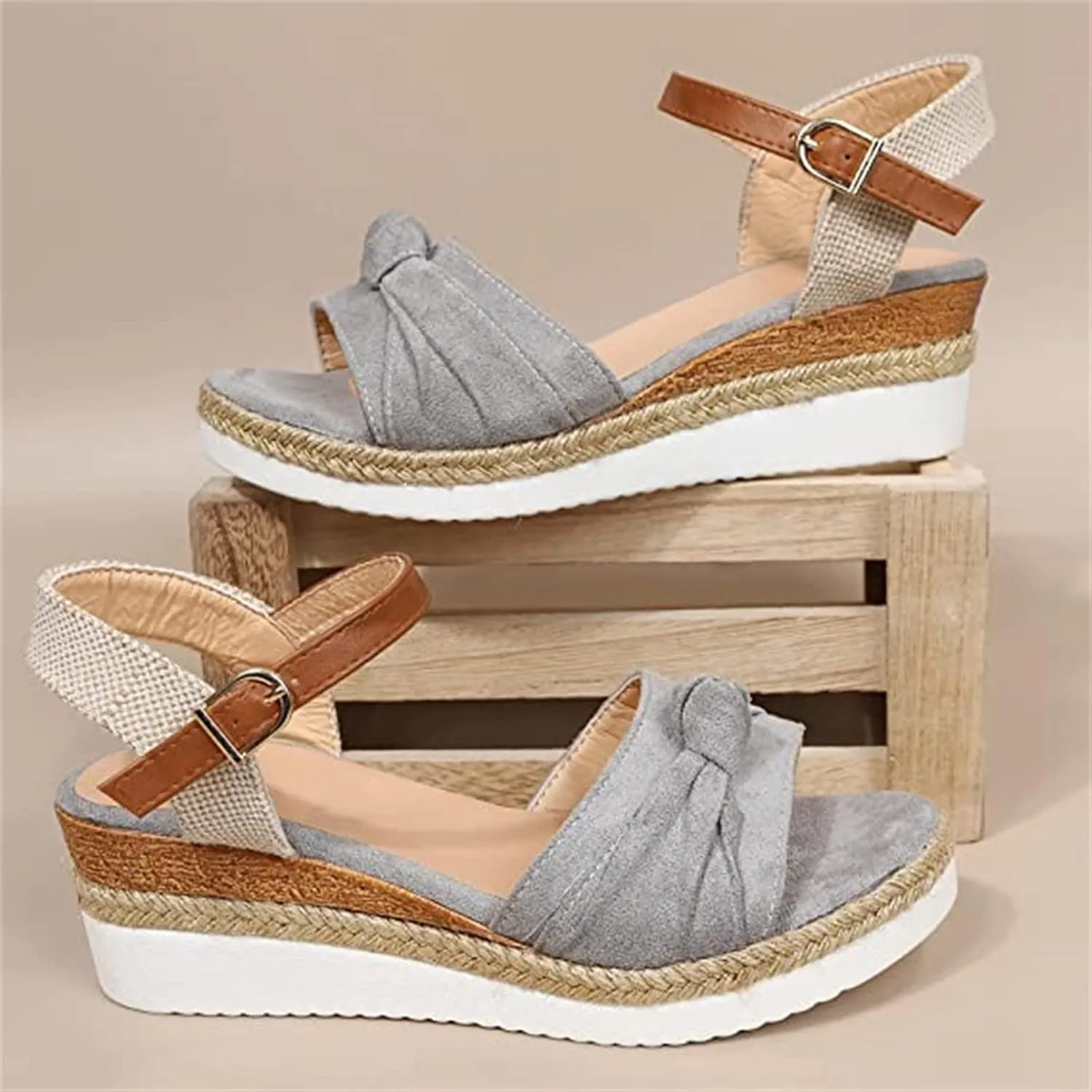 Ladmiple Summer Sandals for Women 2023 Dressy Espadrilles Wedge Shoes Open Toe Wedges Casual Travel Comfy Slip On Sandal