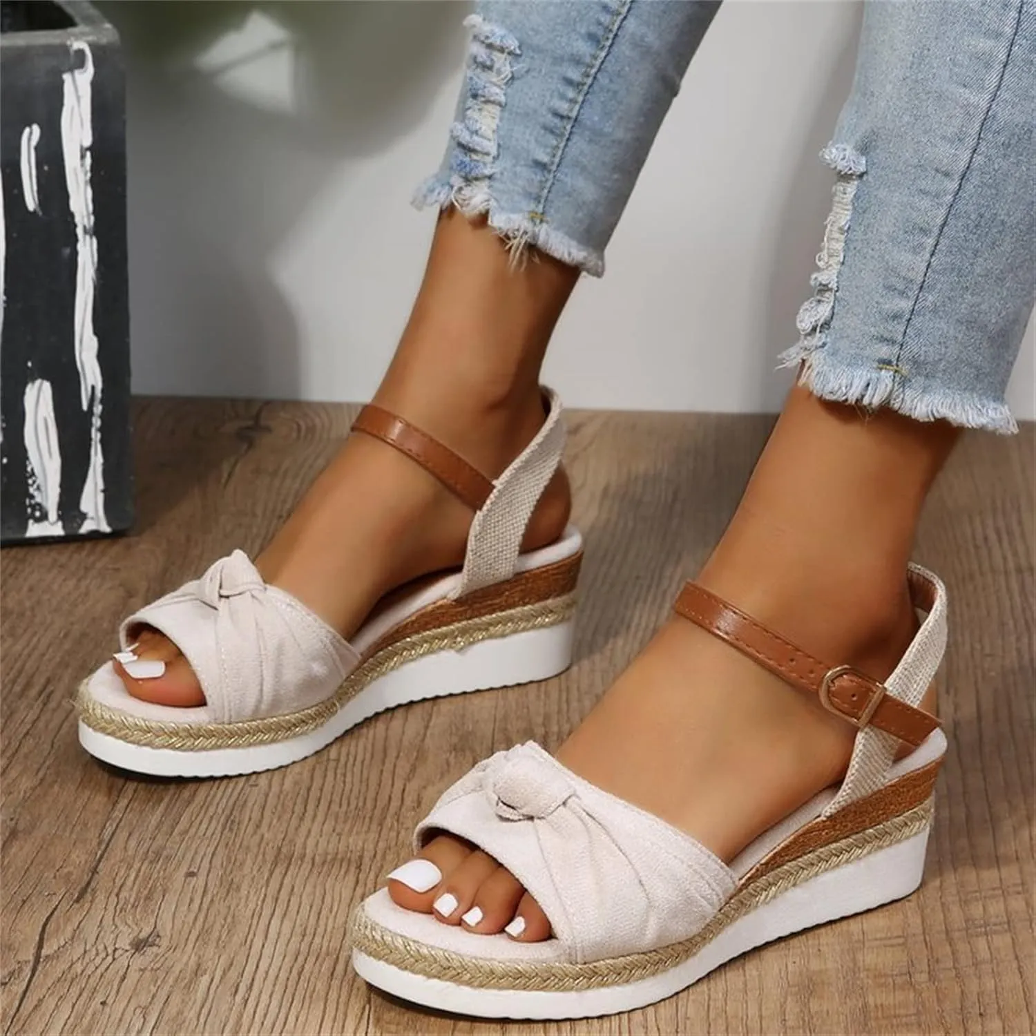 Ladmiple Summer Sandals for Women 2023 Dressy Espadrilles Wedge Shoes Open Toe Wedges Casual Travel Comfy Slip On Sandal