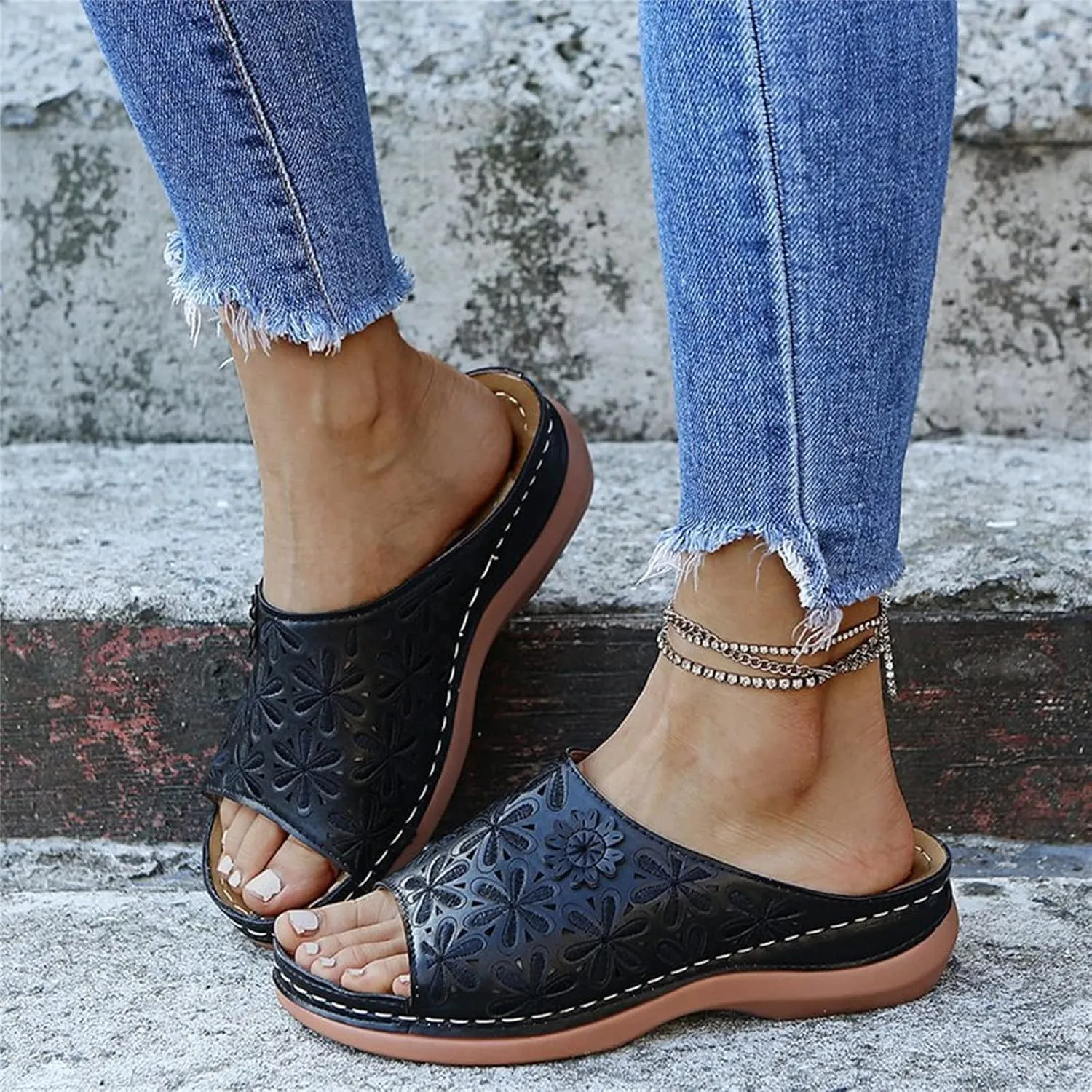 Ladmiple Summer Sandals for Women 2023 Wedge Slides Sandal Breathable Slip On Open Toe Dressy Comfort Orthopedic Sandals