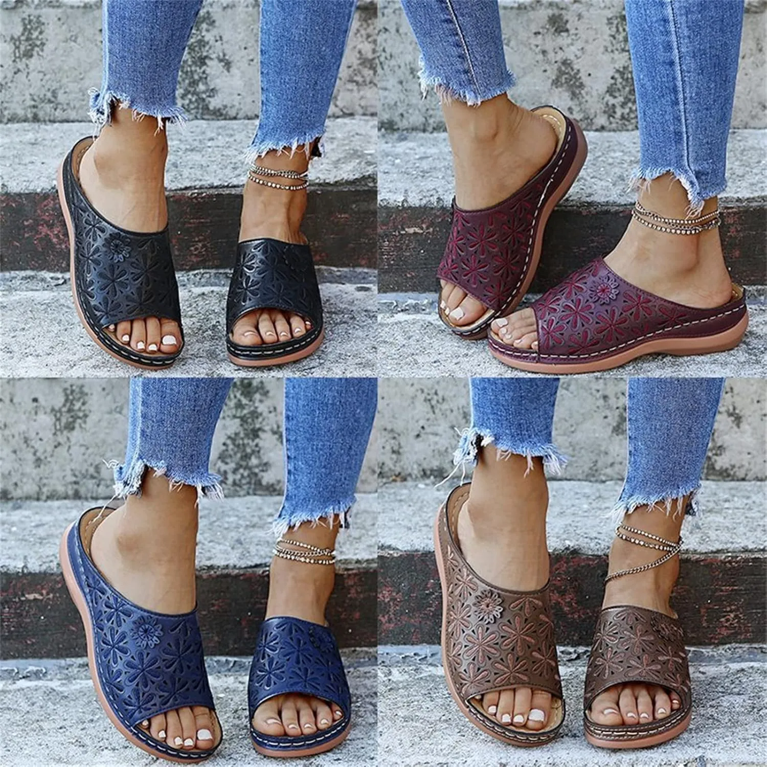 Ladmiple Summer Sandals for Women 2023 Wedge Slides Sandal Breathable Slip On Open Toe Dressy Comfort Orthopedic Sandals