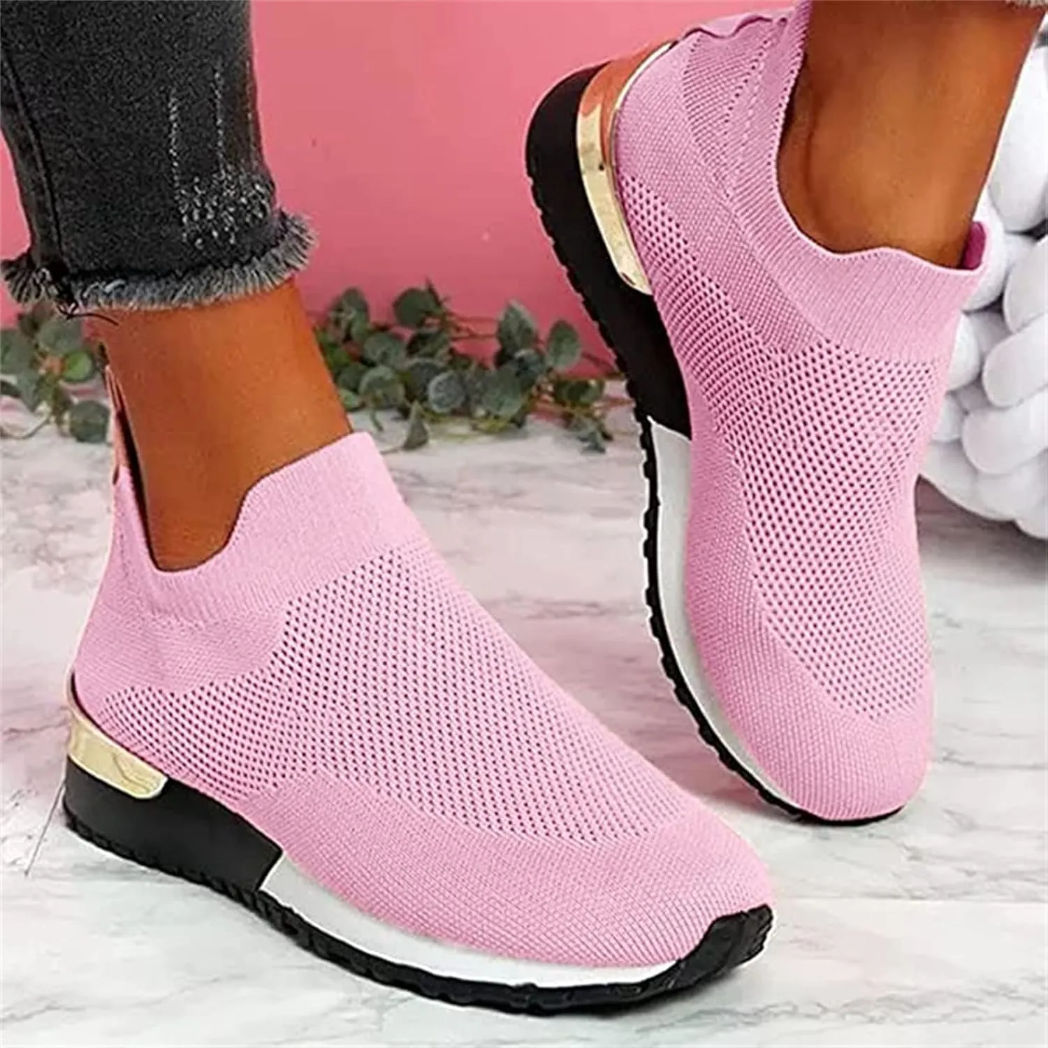 Ladmiple Walking Shoes Women Comfort Slip On Sneakers Breathable Lightweight Non Slip Mesh Gym Running Workout Shoes