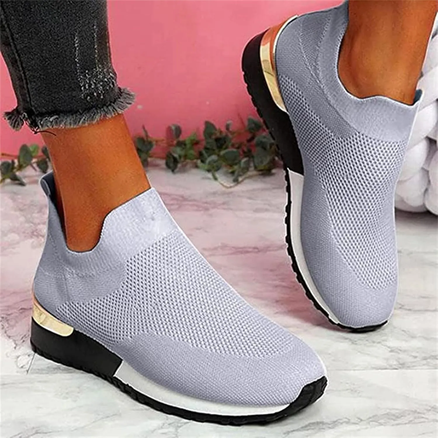 Ladmiple Walking Shoes Women Comfort Slip On Sneakers Breathable Lightweight Non Slip Mesh Gym Running Workout Shoes