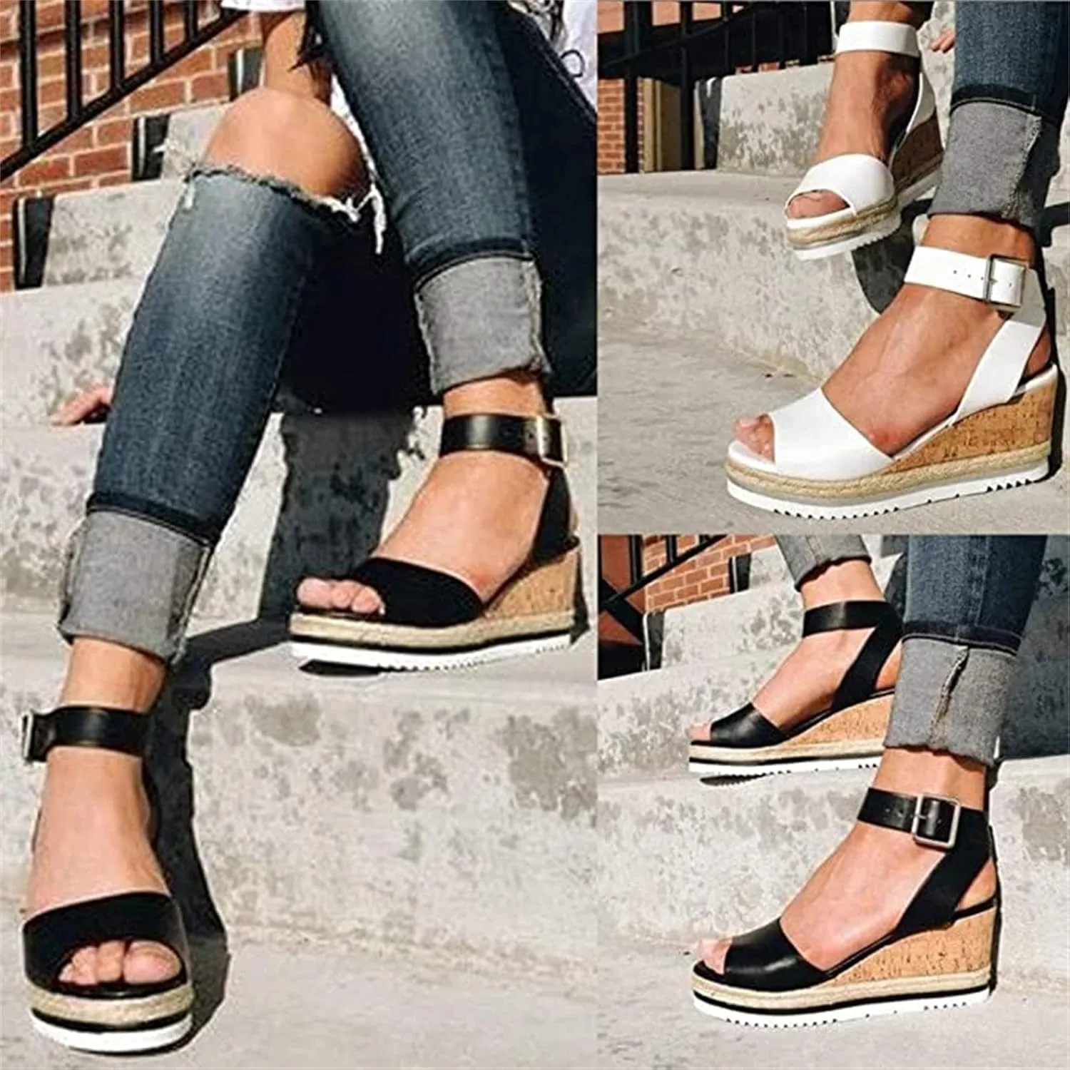 Ladmiple Wedge Sandals for Women Dressy Casual Summer Ankle Strap Open Toe High Heel Slip on Espadrilles Platform Sandal