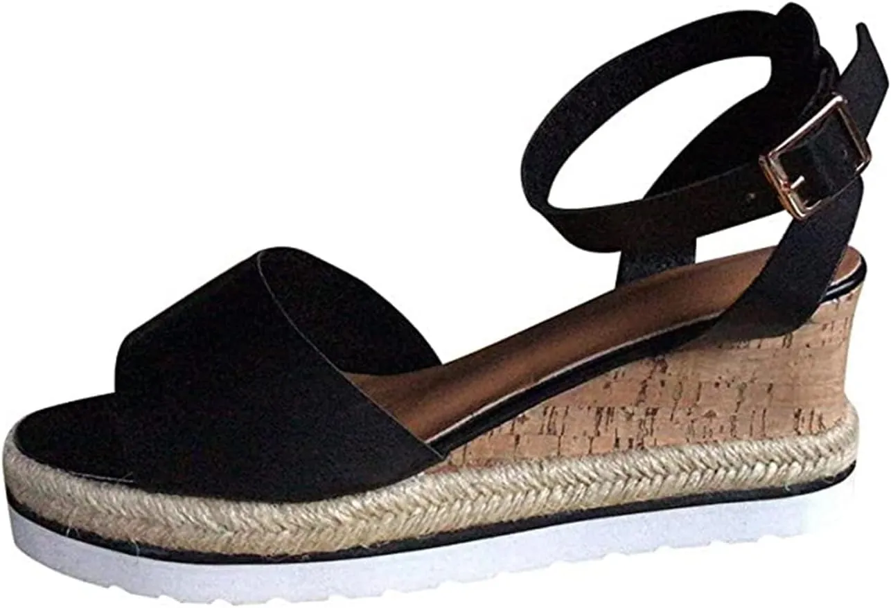 Ladmiple Wedge Sandals for Women Dressy Casual Summer Ankle Strap Open Toe High Heel Slip on Espadrilles Platform Sandal